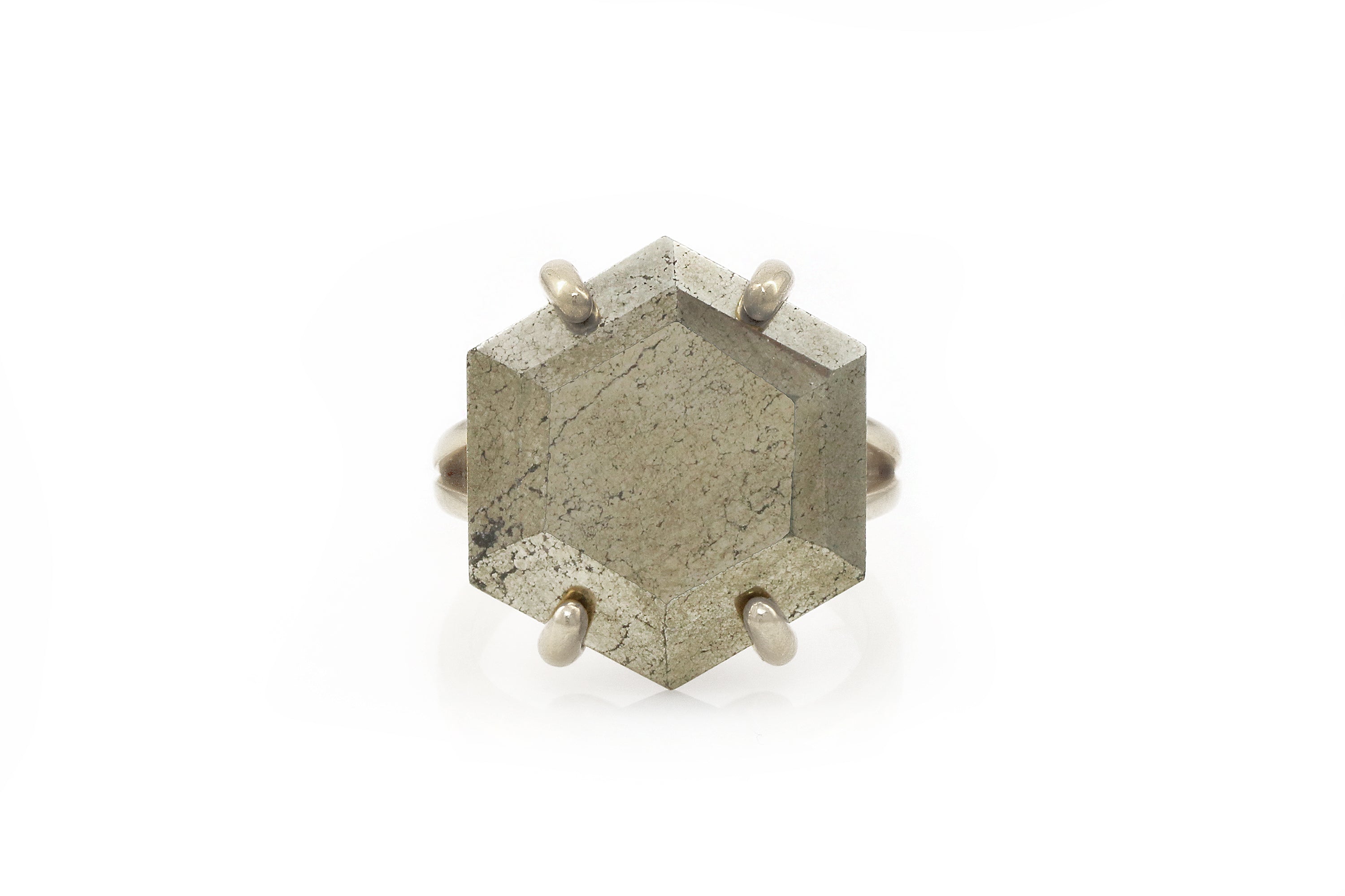 Hexagon 925 Silver Pyrite Ring Rings Anemone Jewelry