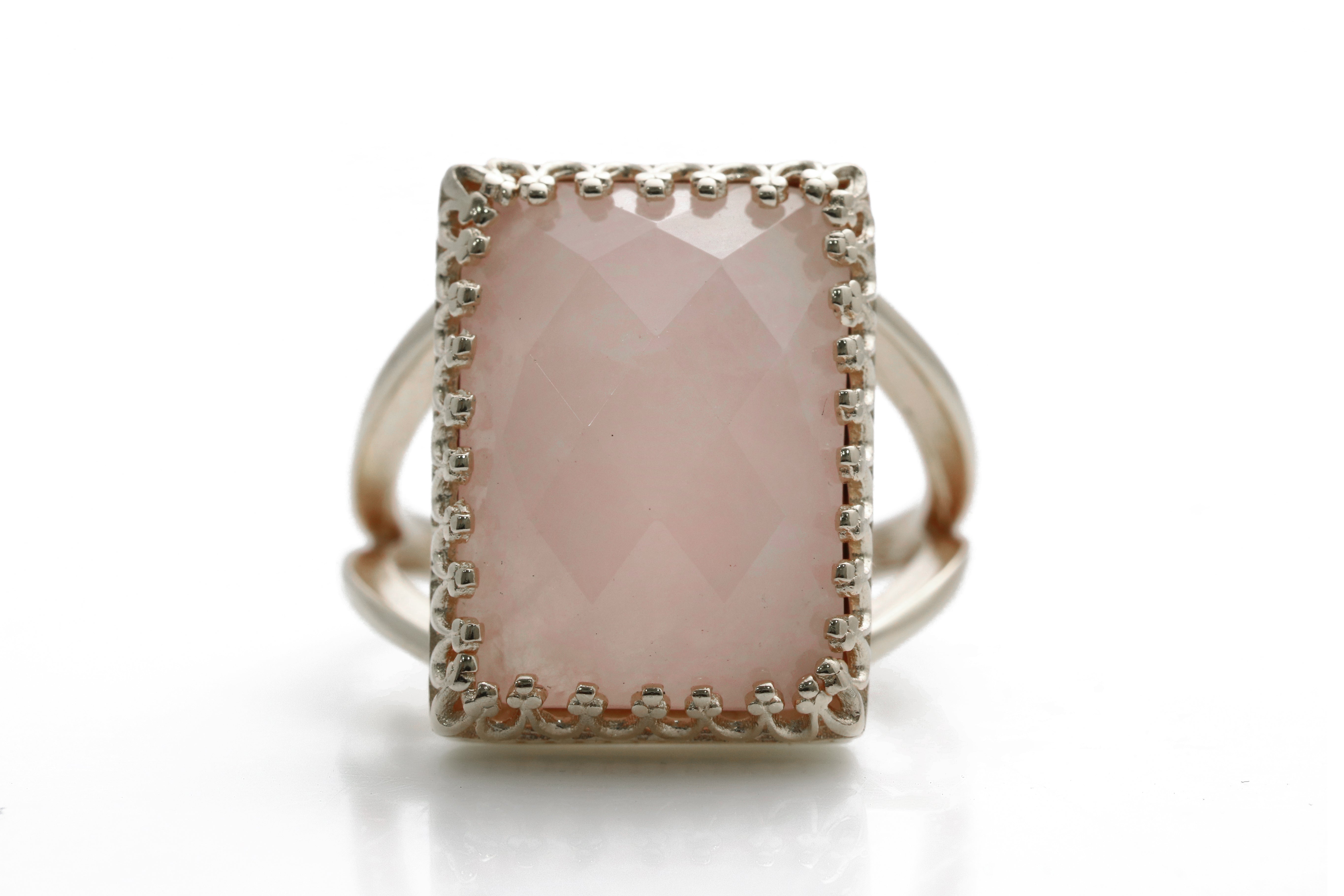Elegant Rose Quartz in 925 Sterling Silver Rings Anemone Jewelry