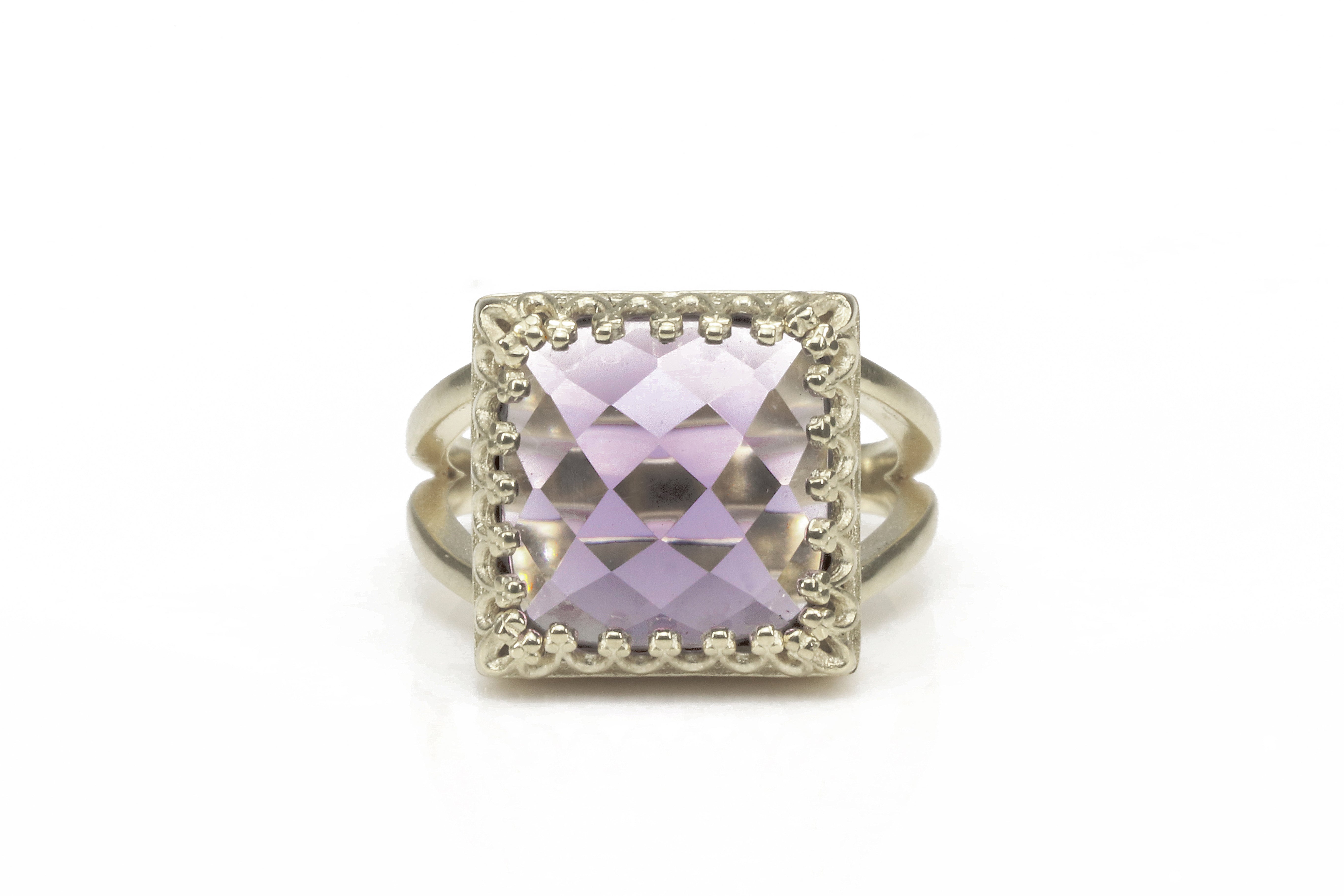 Purple Amethyst Ring in 925 Silver Double Band Rings Anemone Jewelry