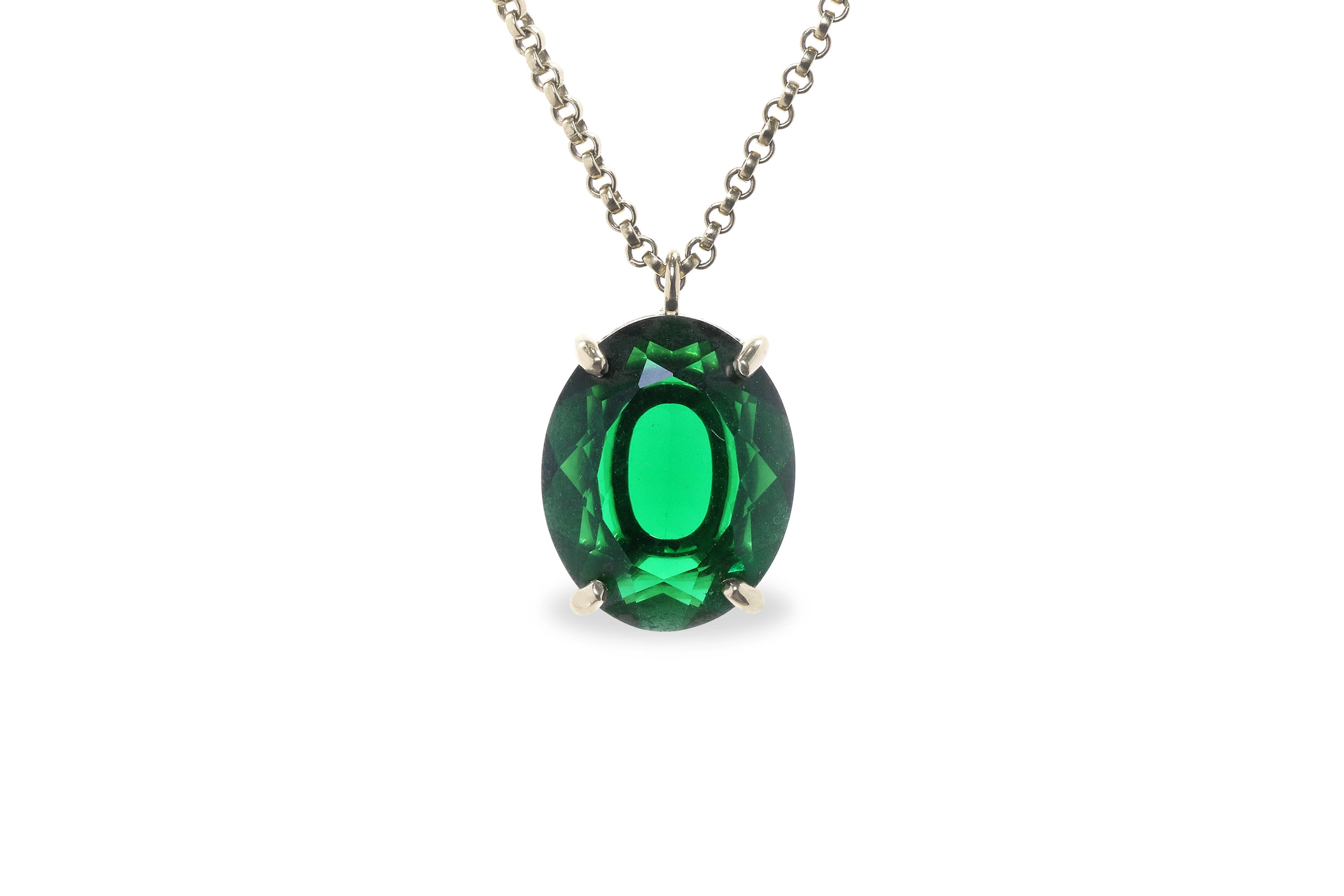 Lush Oval Emerald Pendant Sterling Silver Necklace necklaces Anemone Jewelry