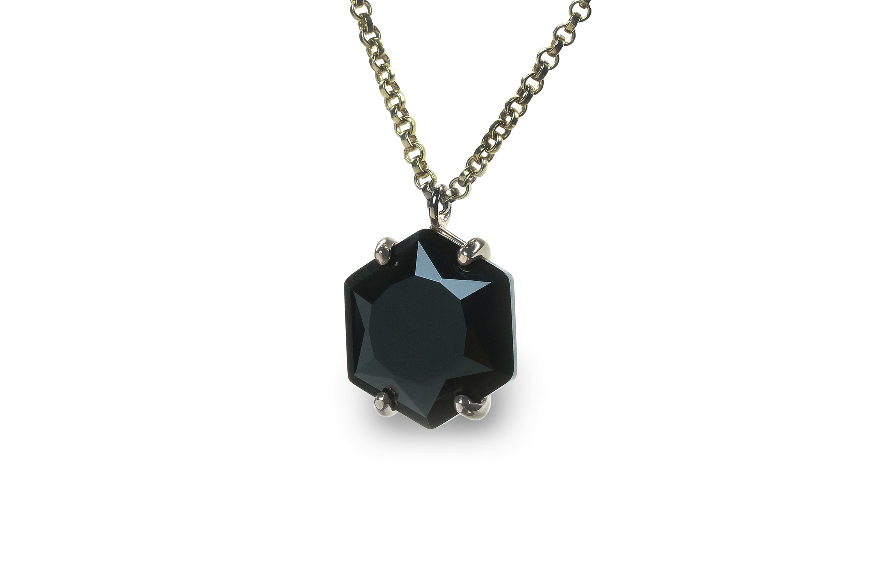 Hexagon Black Onyx Gold Necklace necklaces Anemone Jewelry