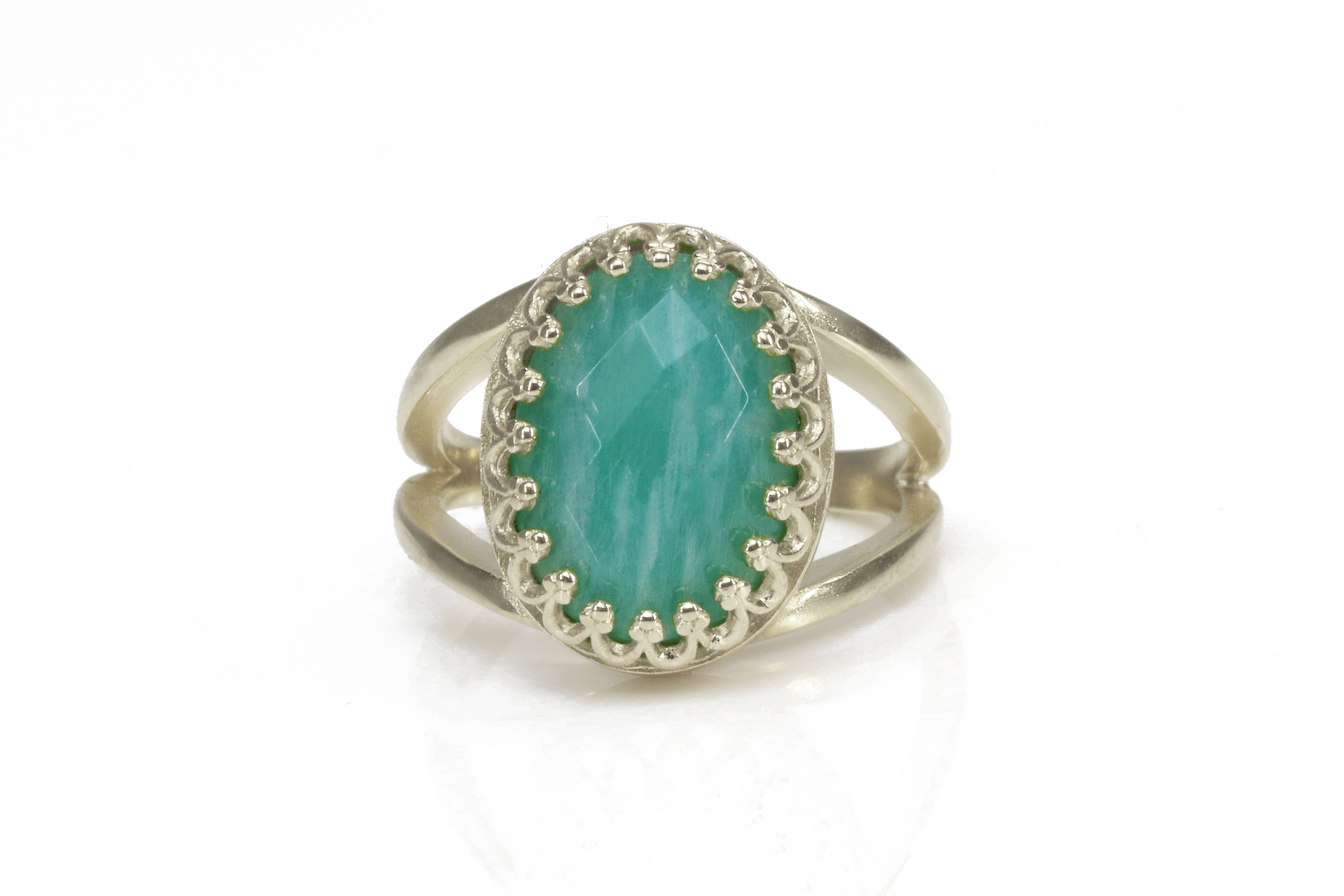 Oval Aqua Blue Amazonite Sterling Silver Ring Rings Anemone Jewelry