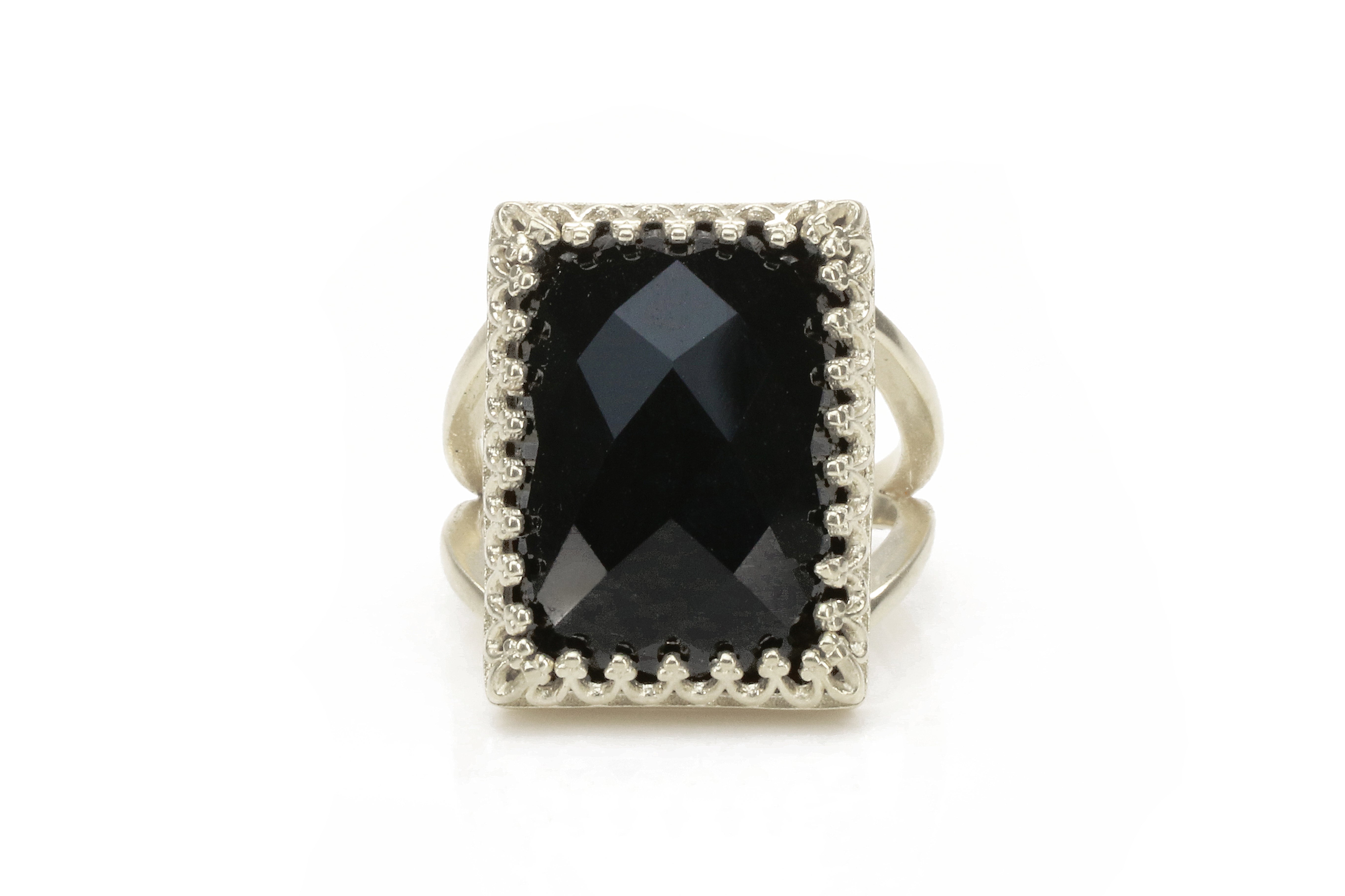 Rectangular Black Onyx in 925 Sterling Silver Ring Rings Anemone Jewelry