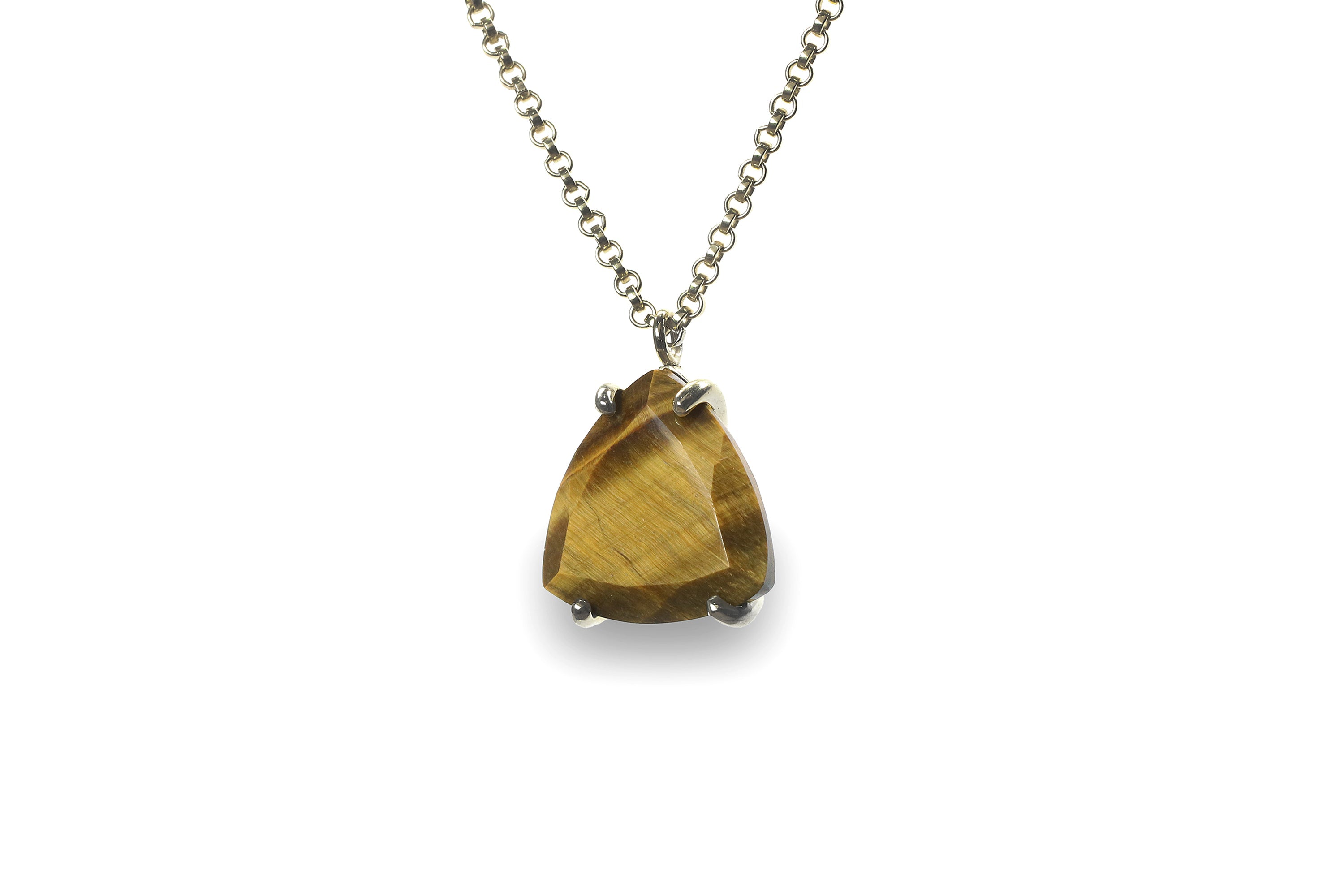 Trillion Tiger Eye Crystal Necklace in Gold necklaces Anemone Jewelry