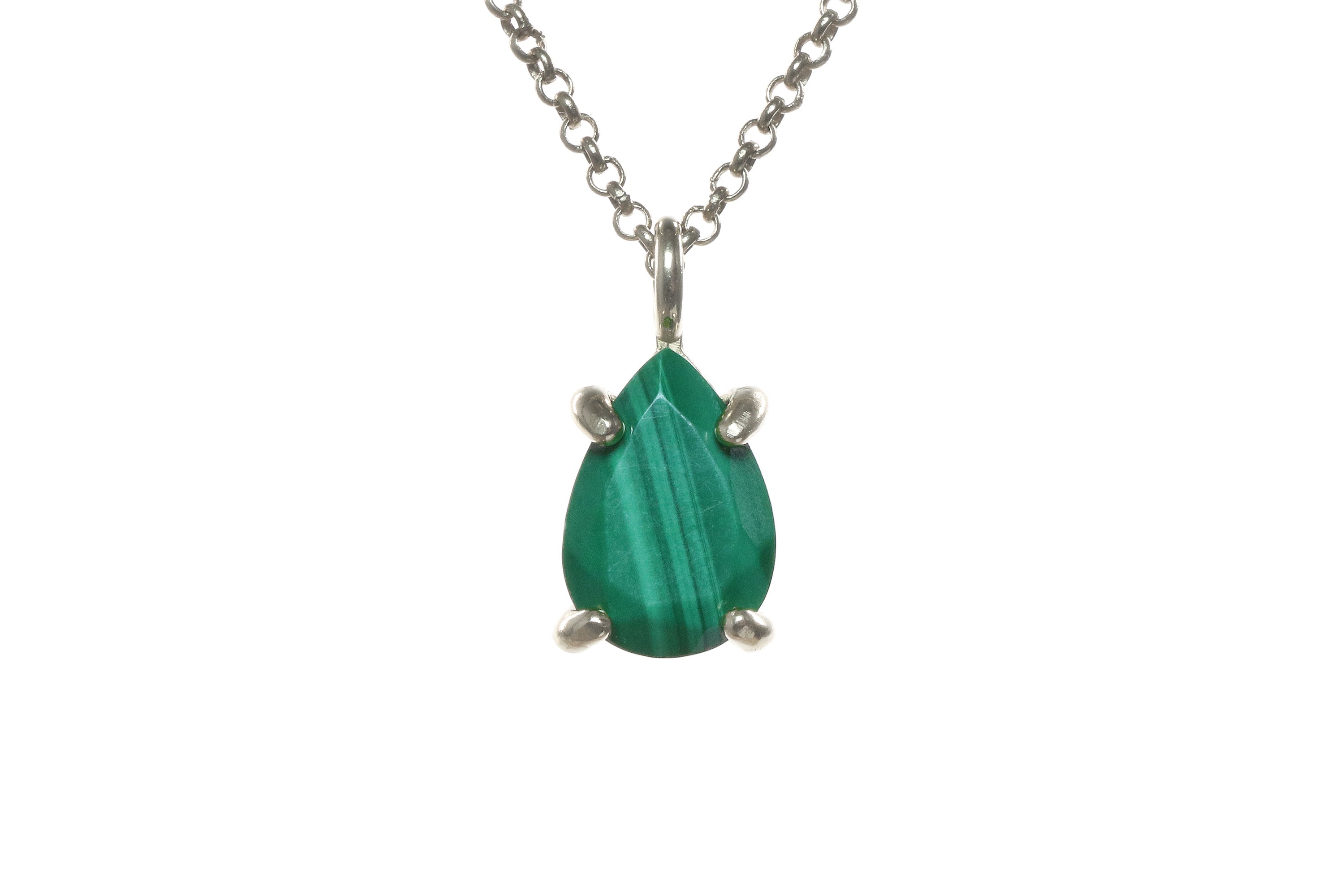 Green Malachite Pendant Necklace in Silver necklaces Anemone Unique