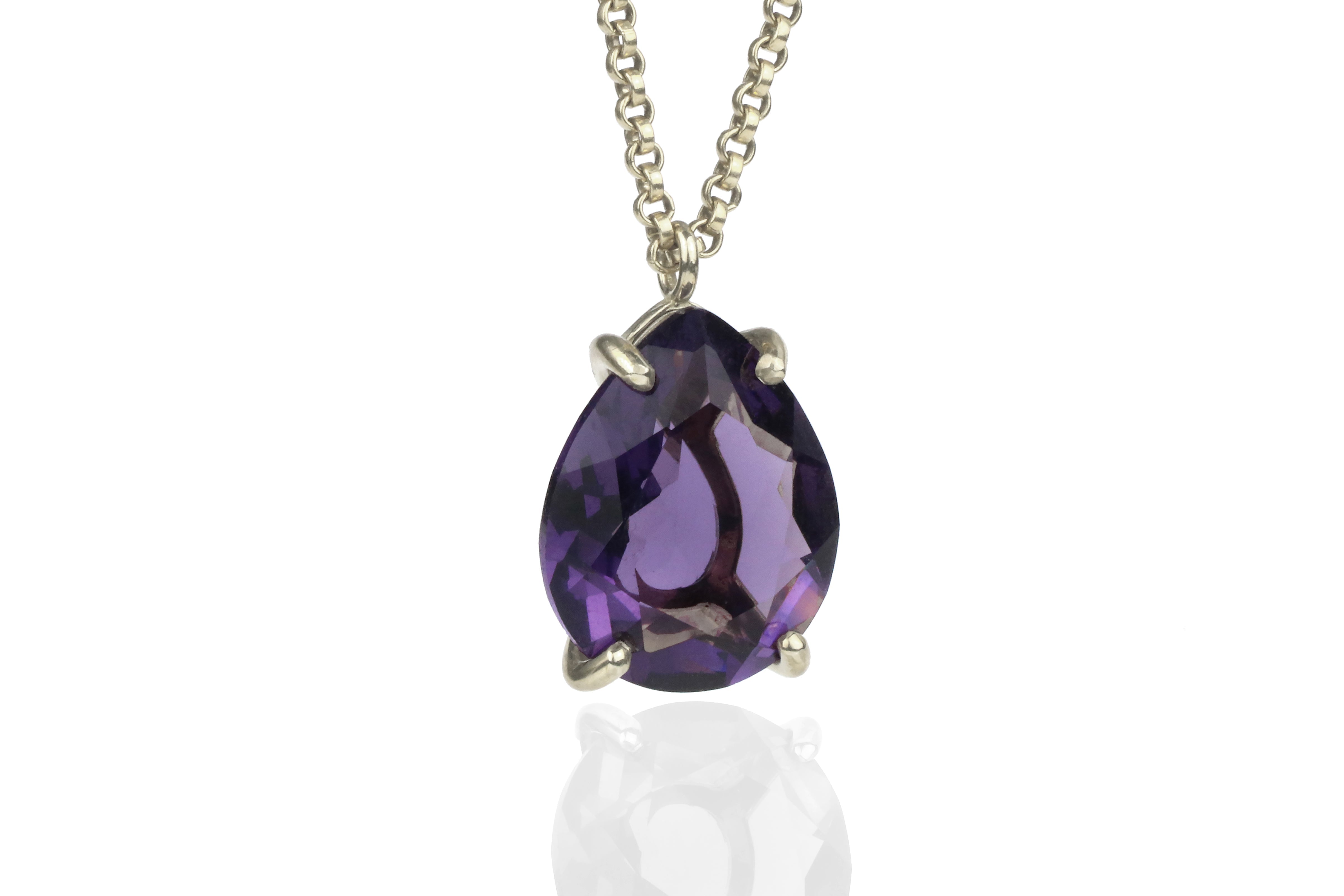 Statement Pear Amethyst Necklace in 925 Sterling Silver necklaces Anemone Jewelry