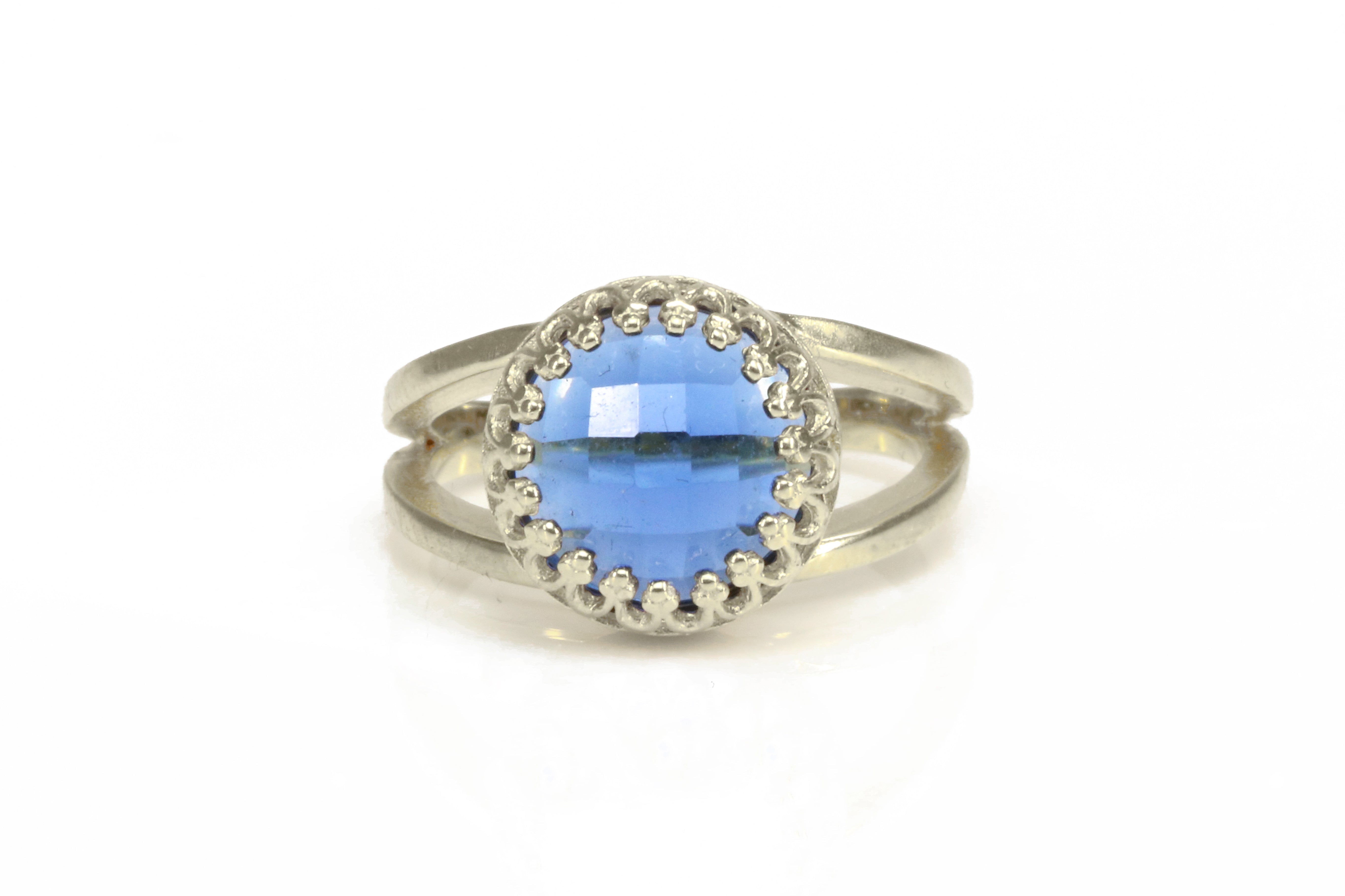Round Blue Sapphire Ring in Sterling Silver Rings Anemone Jewelry
