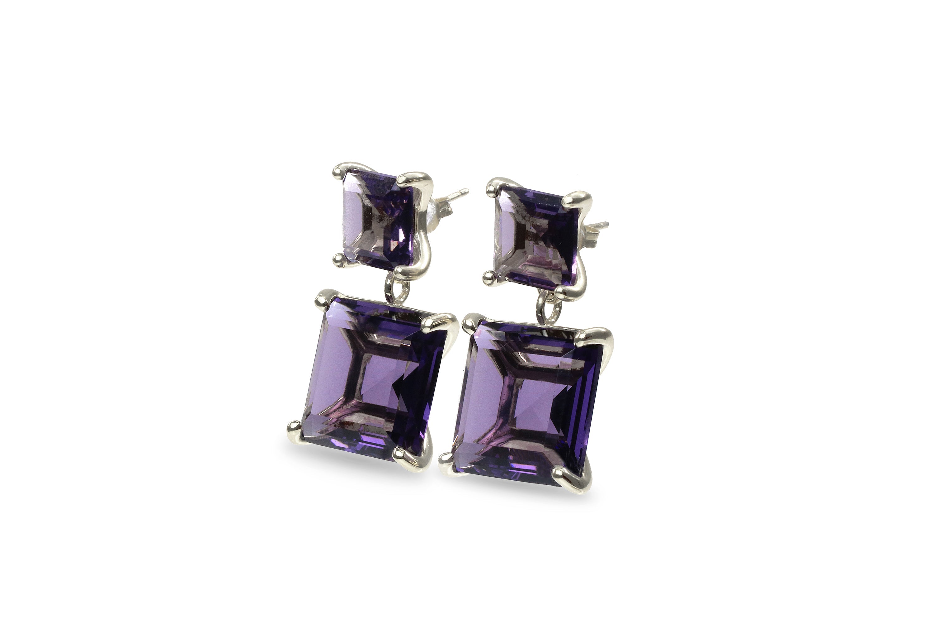 Two-Stone Gold Amethyst Earrings Earrings Anemone Jewelry