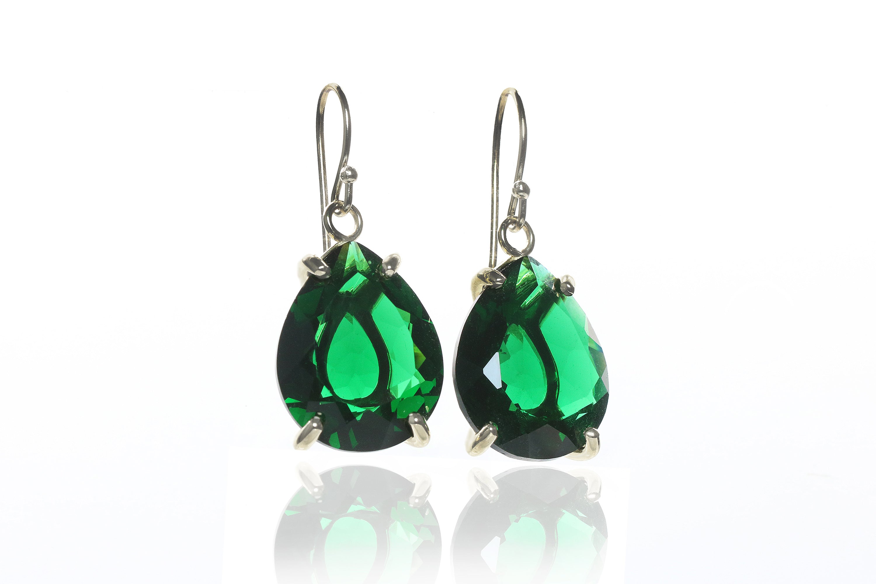 Pear Emerald Drop Earrings in Sterling Silver Earrings Anemone Jewelry
