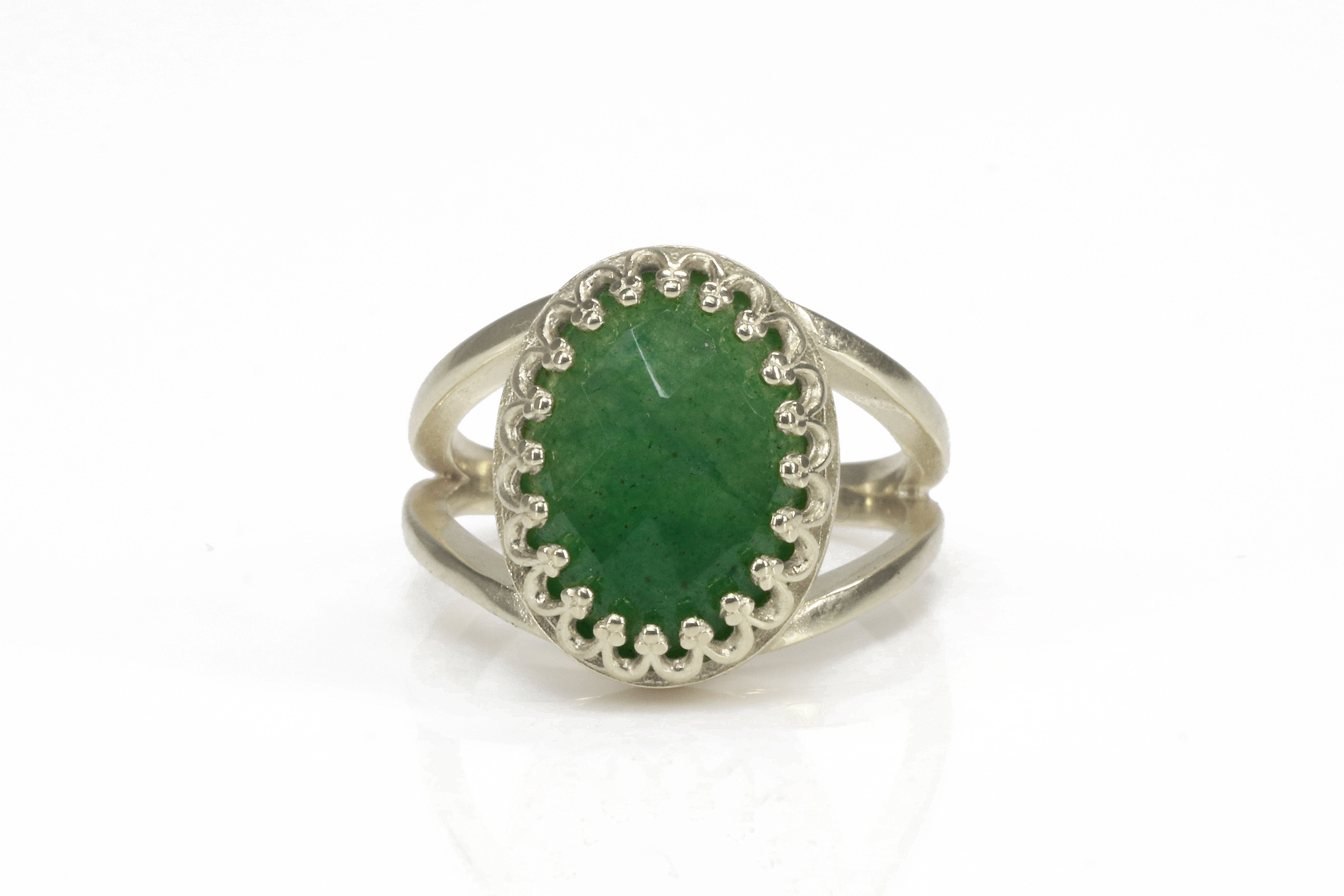 Sterling Silver Ring with Gorgeous Oval Aventurine Rings Anemone Jewelry
