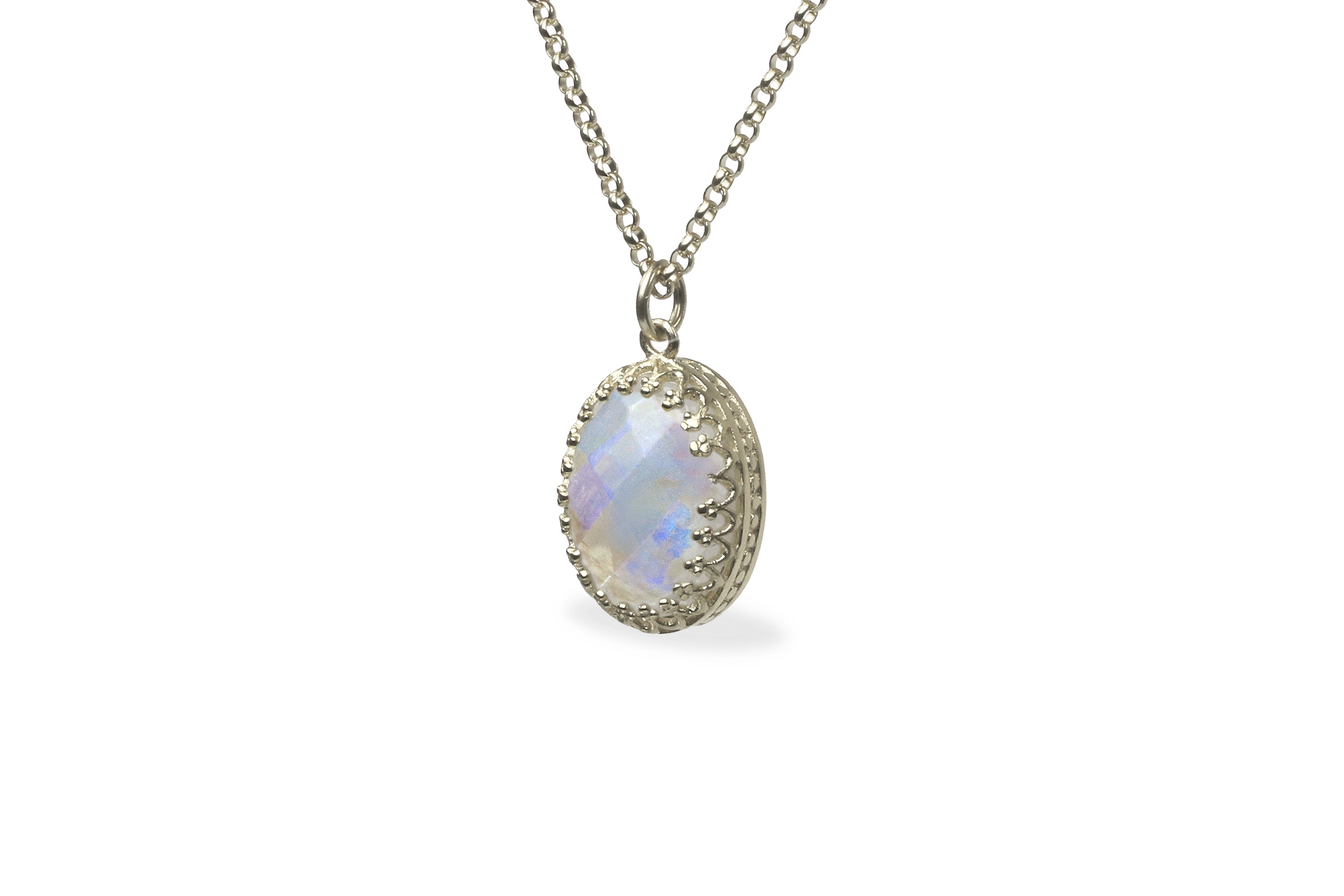 Dainty Oval Rainbow Moonstone Gold Necklace necklaces Anemone Jewelry