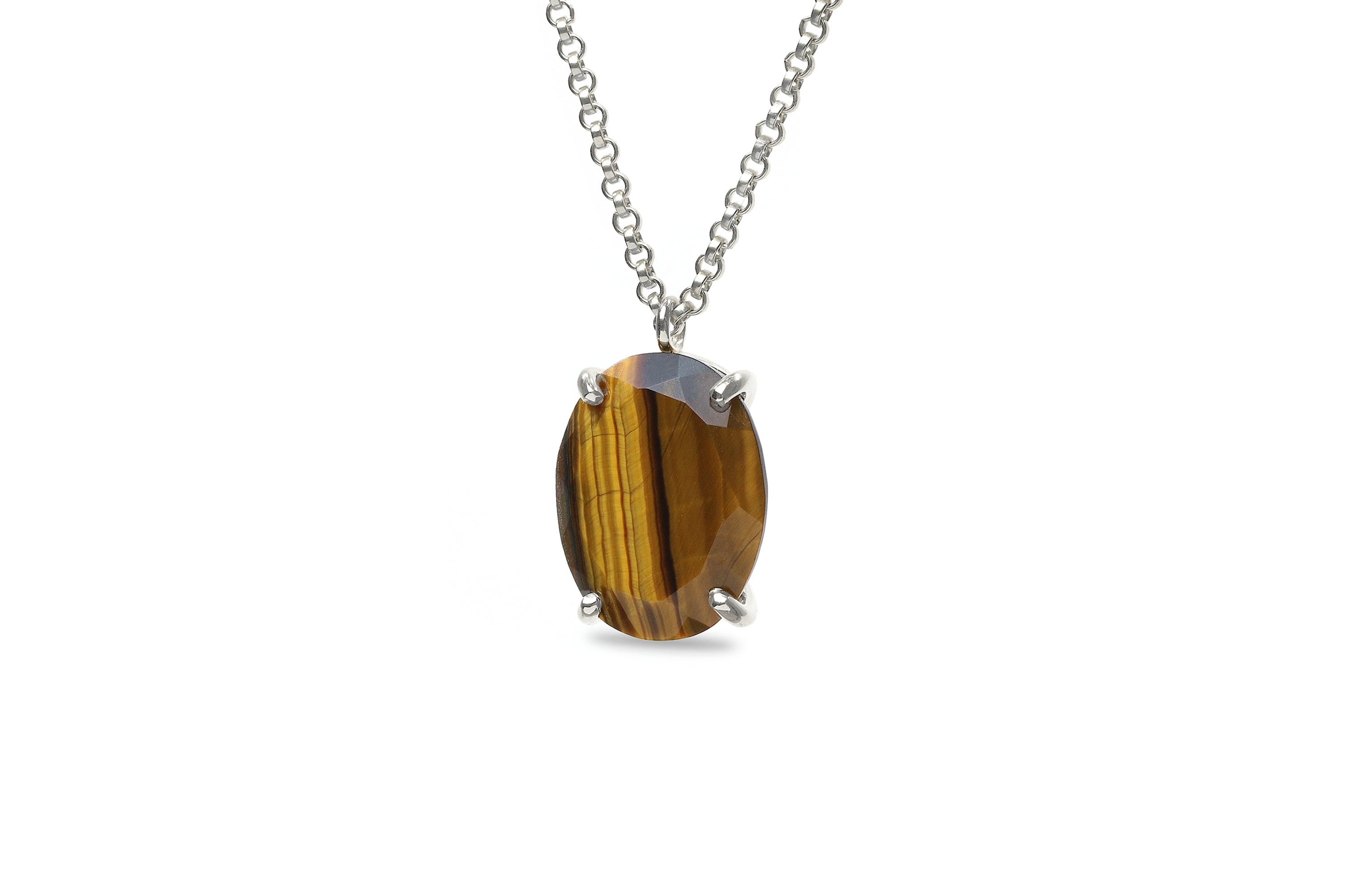 Custom Cut Tiger Eye Silver Necklace necklaces Anemone Jewelry