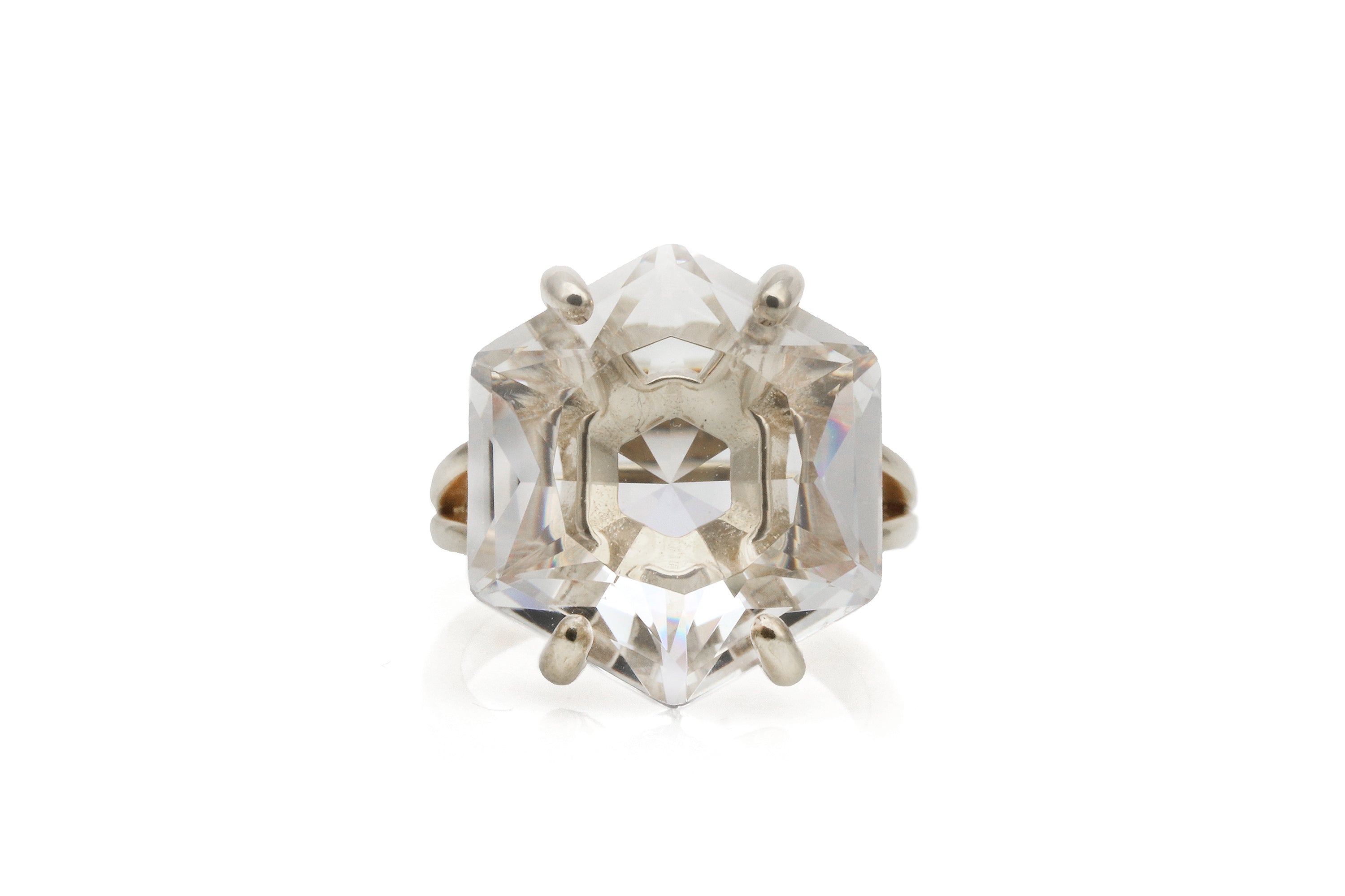 Hexagon Clear Quartz Ring in Prongs Rings Anemone Jewelry