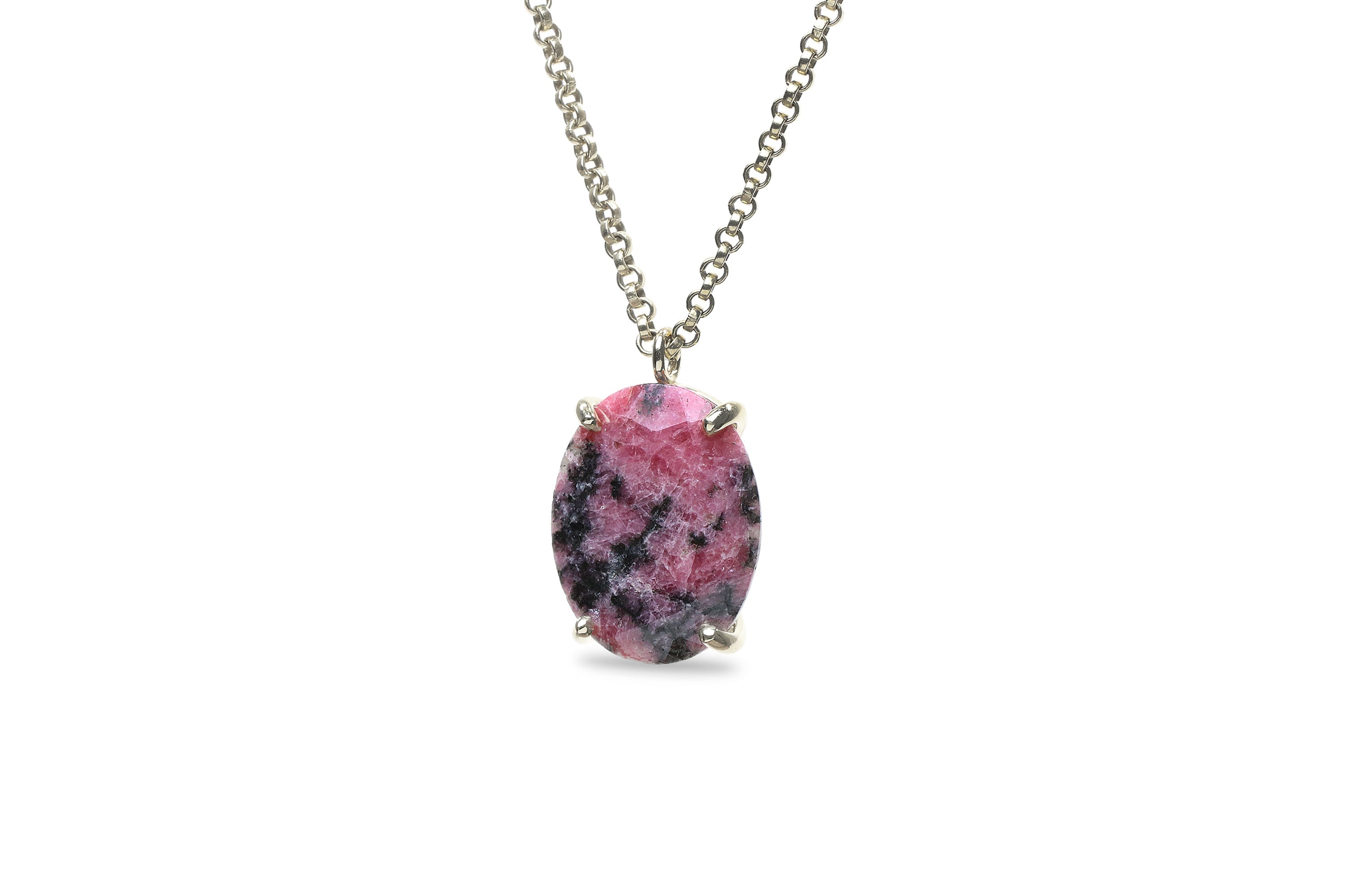 Charming Oval Rhodonite Pendant Gold Necklace necklaces Anemone Jewelry