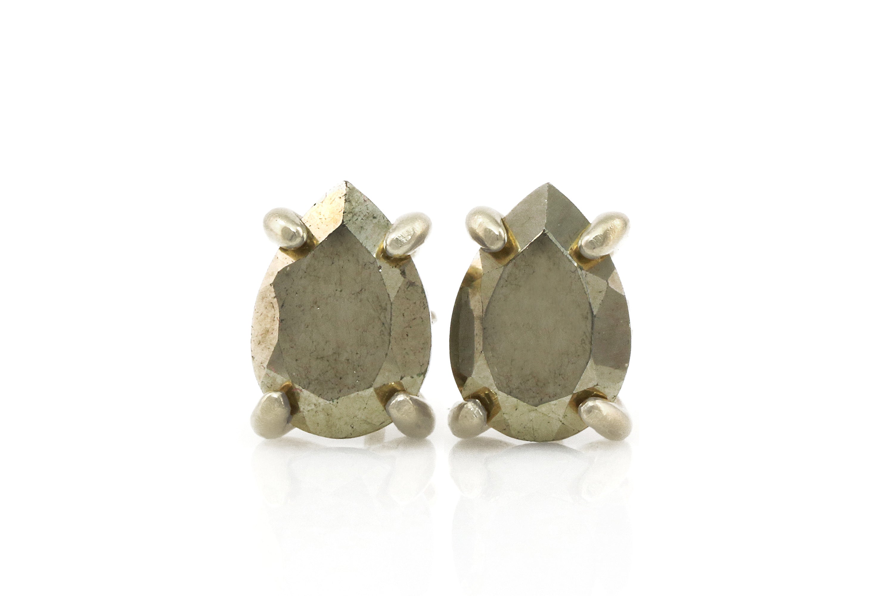 Stud Pyrite Stone Earrings in Sterling Silver Earrings Anemone Unique