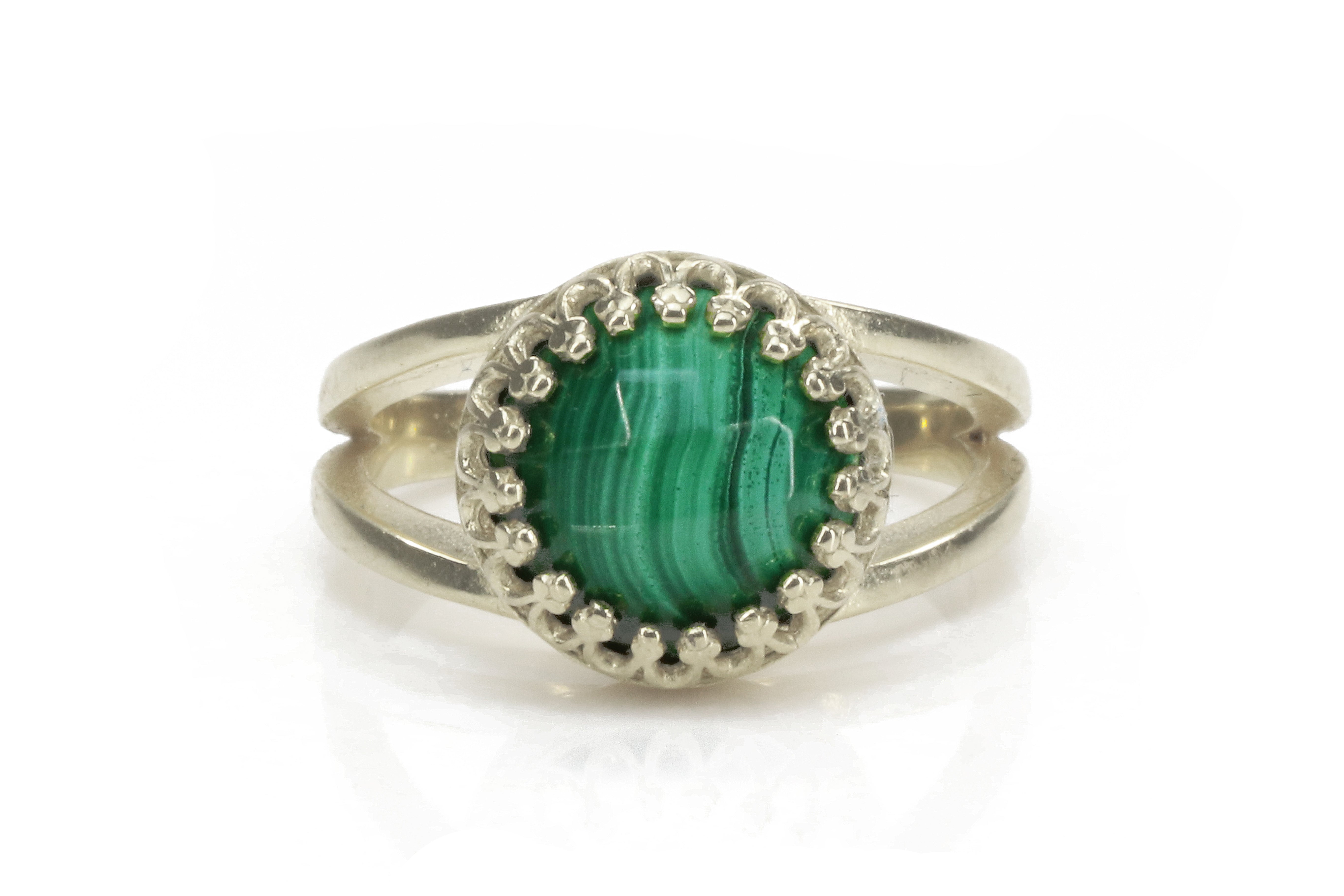 Malachite Gemstone in Sterling Silver Ring Rings Anemone Jewelry