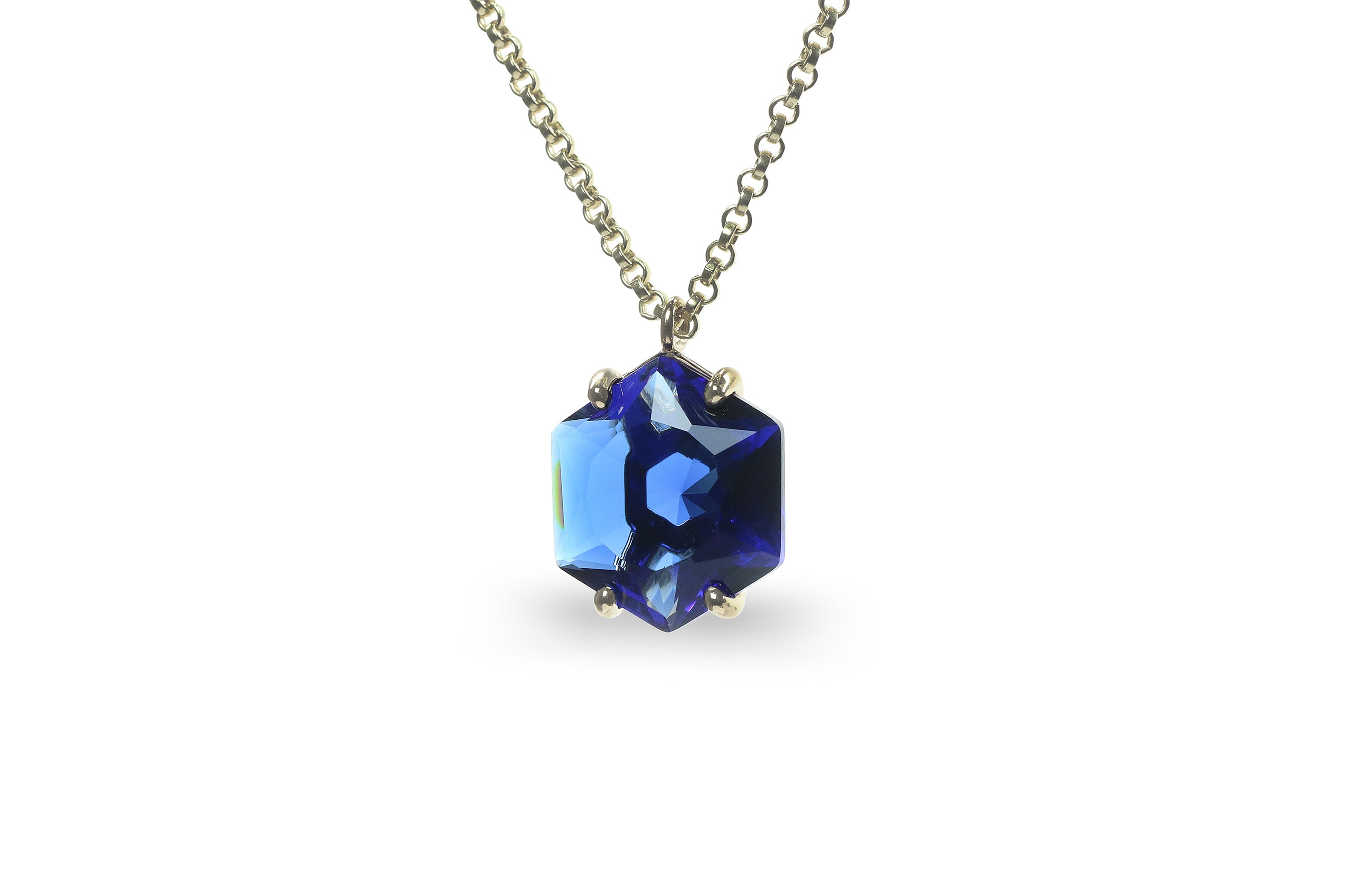 Artisan Hexagon Sapphire Sterling Silver Necklace necklaces Anemone Jewelry