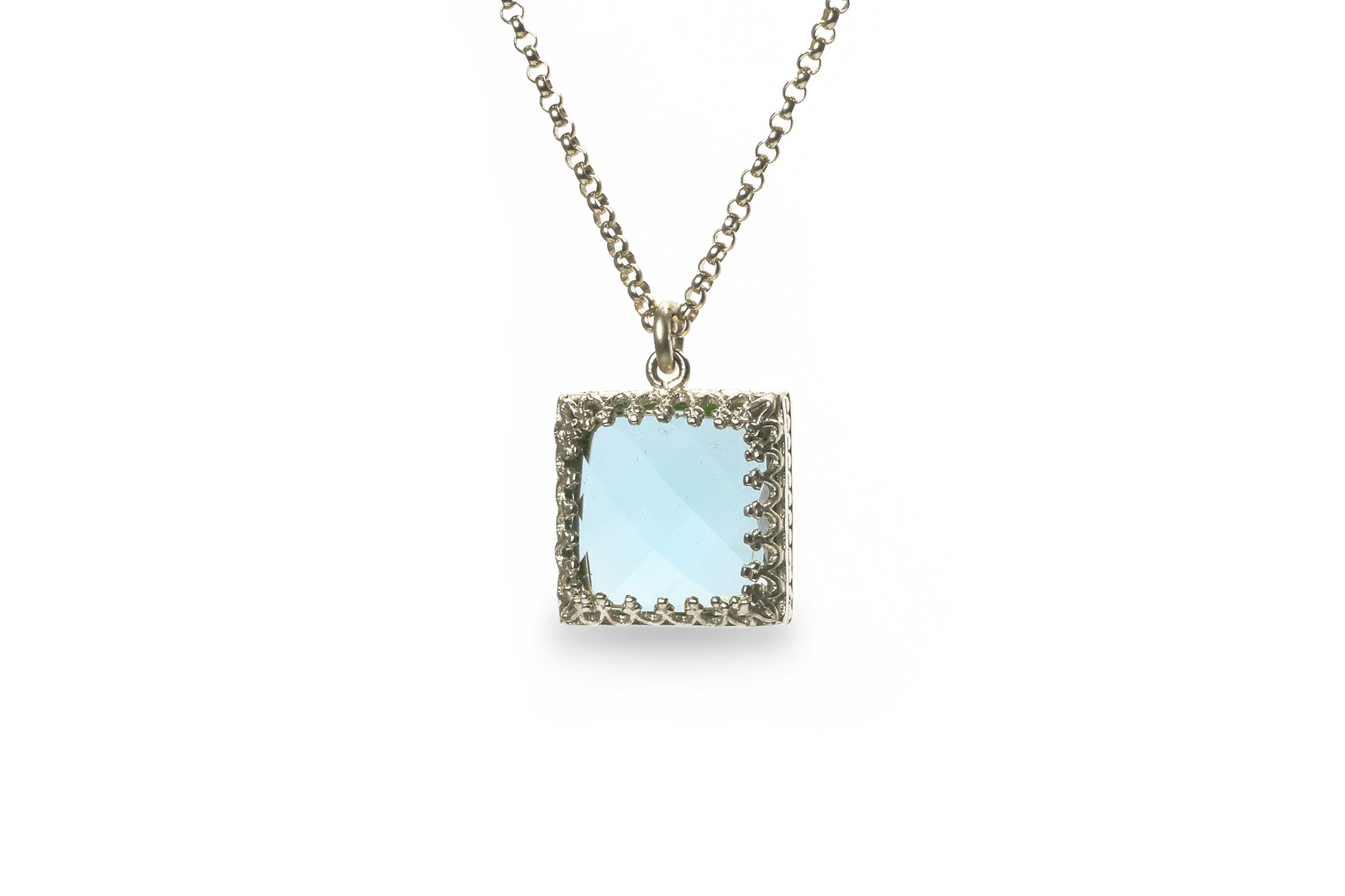 Square Pendant Blue Topaz Necklace for Women necklaces Anemone Jewelry