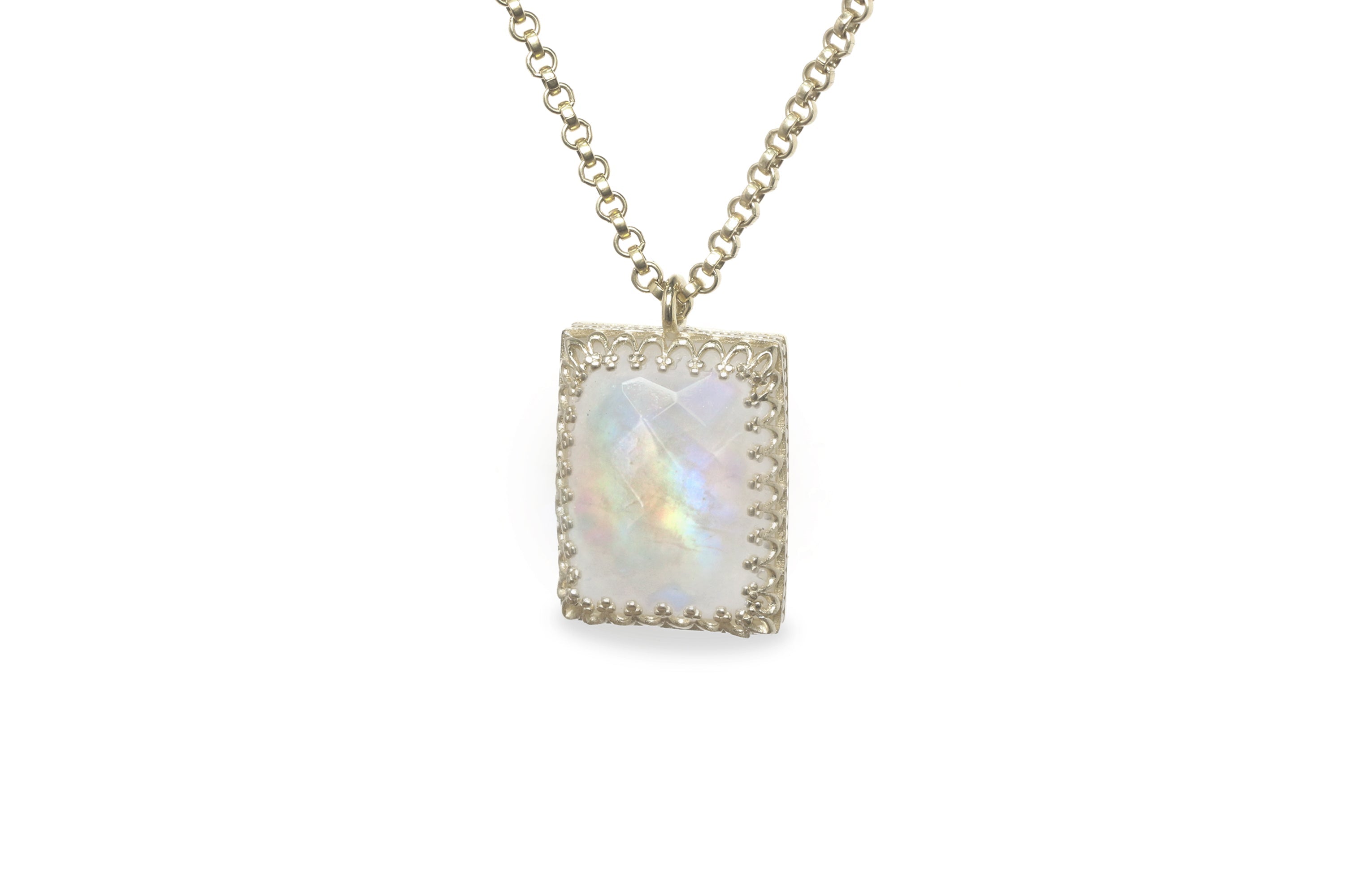 Dazzling Rainbow Moonstone Gold Necklace necklaces Anemone Jewelry