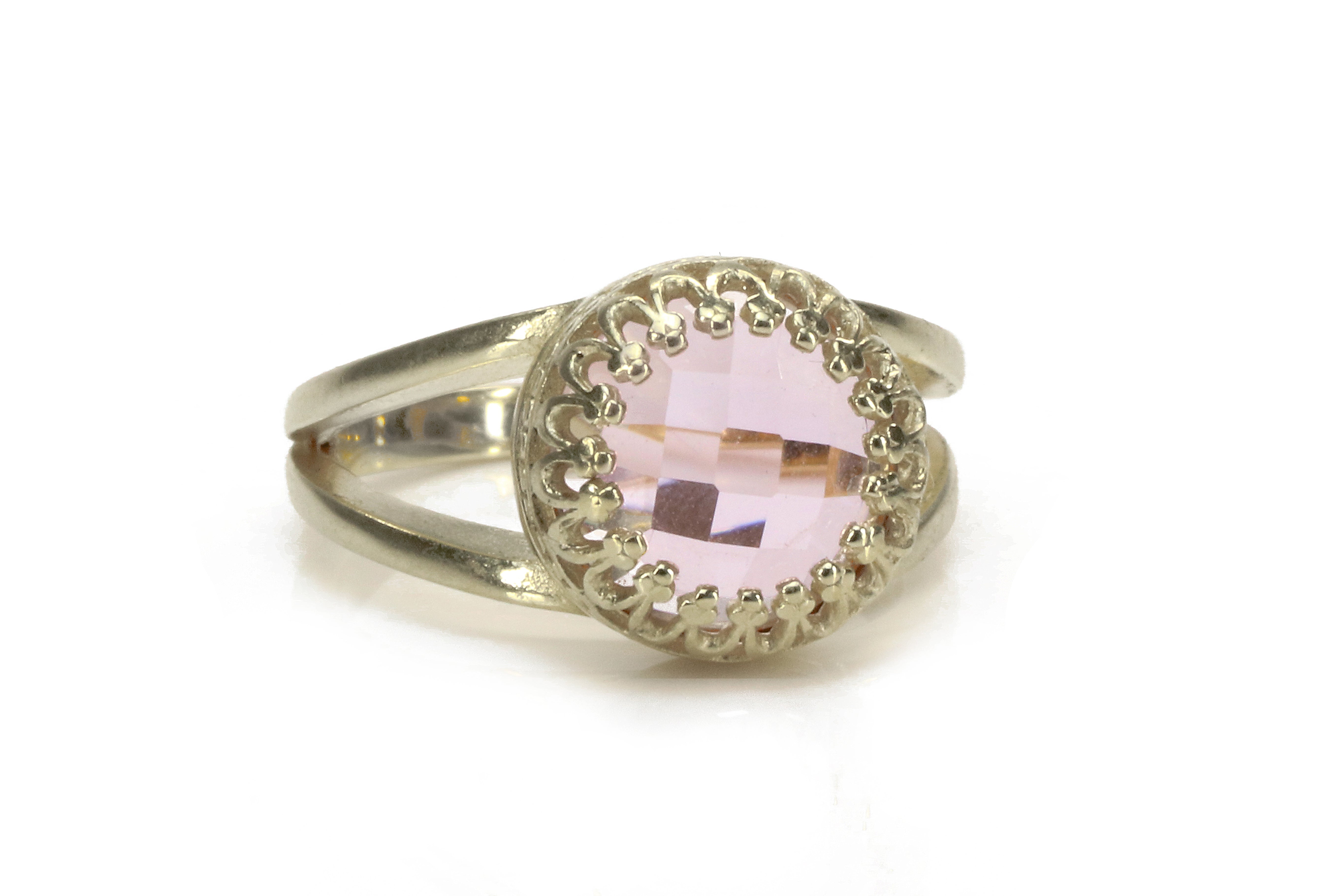 10mm Pink Rose Quartz Silver Ring Rings Anemone Jewelry