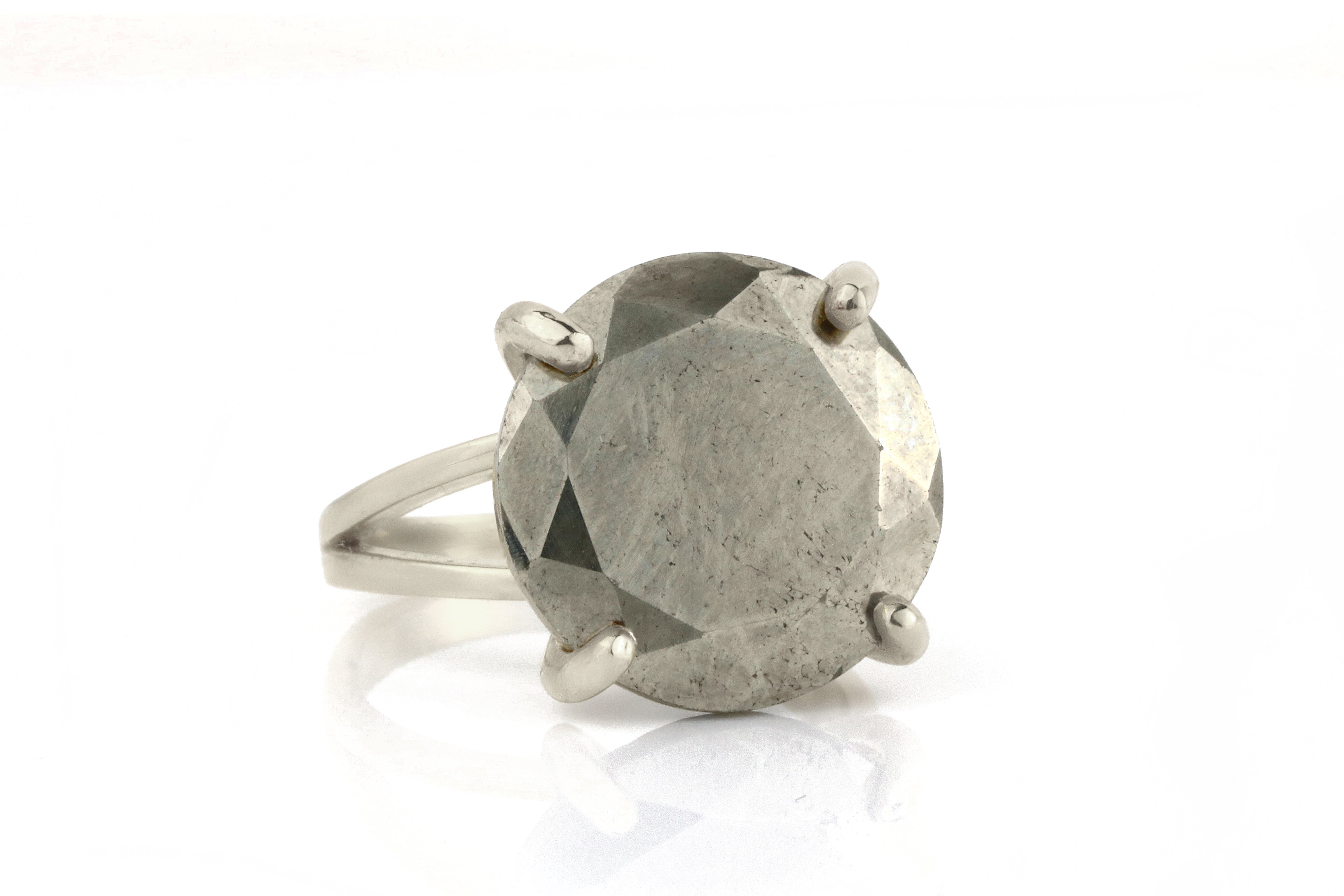 Unique Round Pyrite Stone Ring in Sterling Silver Rings Anemone Jewelry