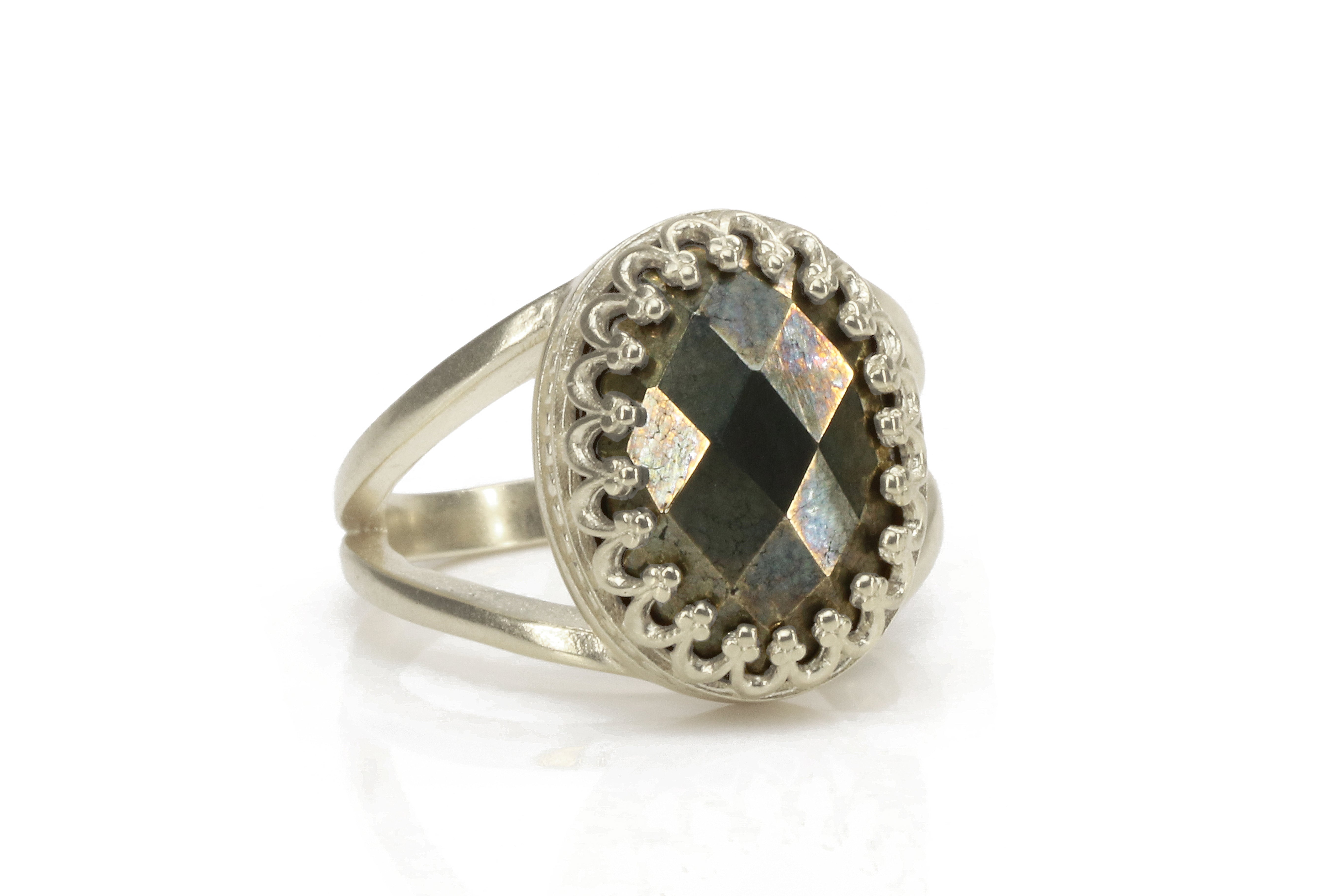 Lustrous Faceted Iron Pyrite Sterling Silver Ring Rings Anemone Jewelry