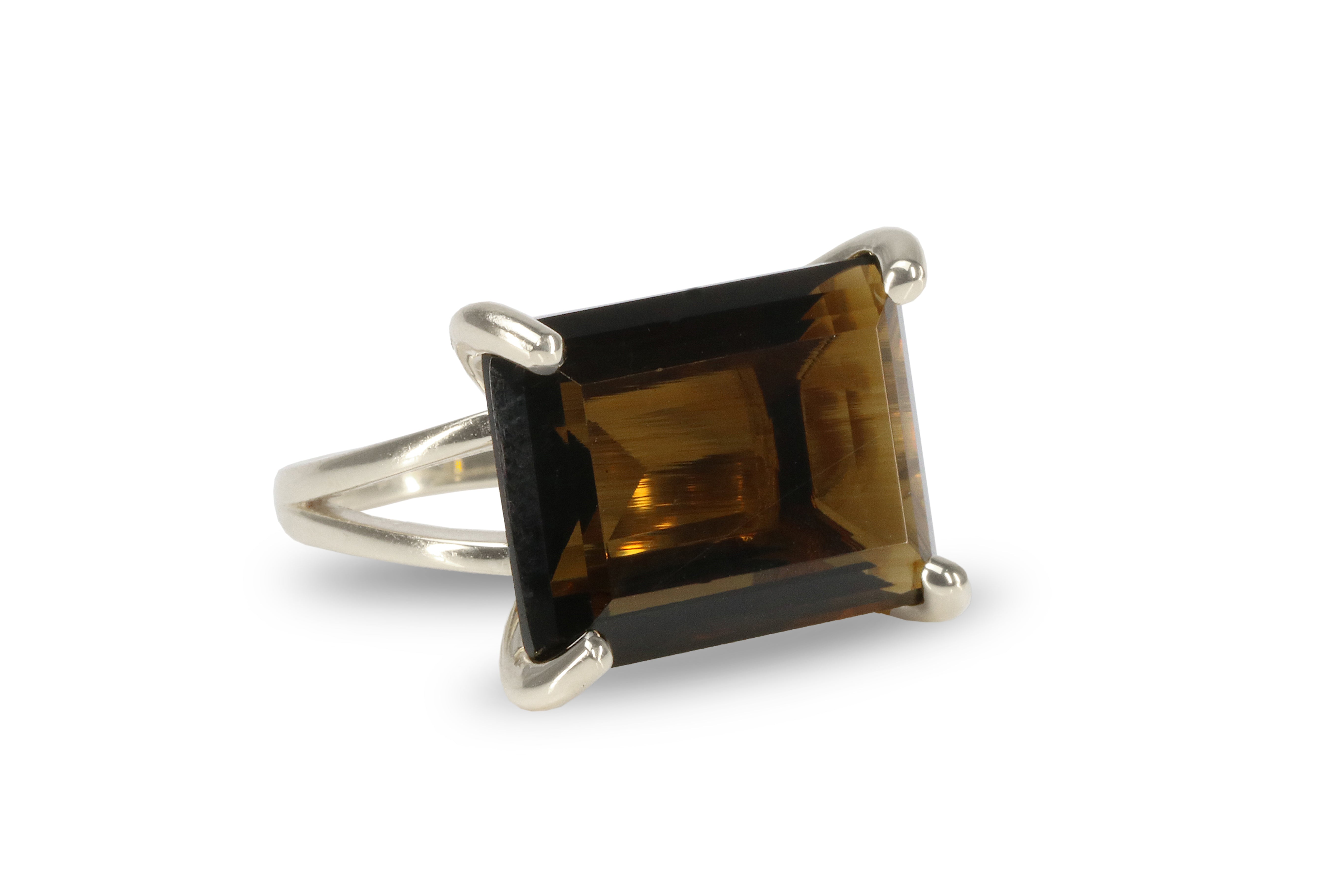 Rectangle Smoky Quartz Silver Ring Rings Anemone Jewelry