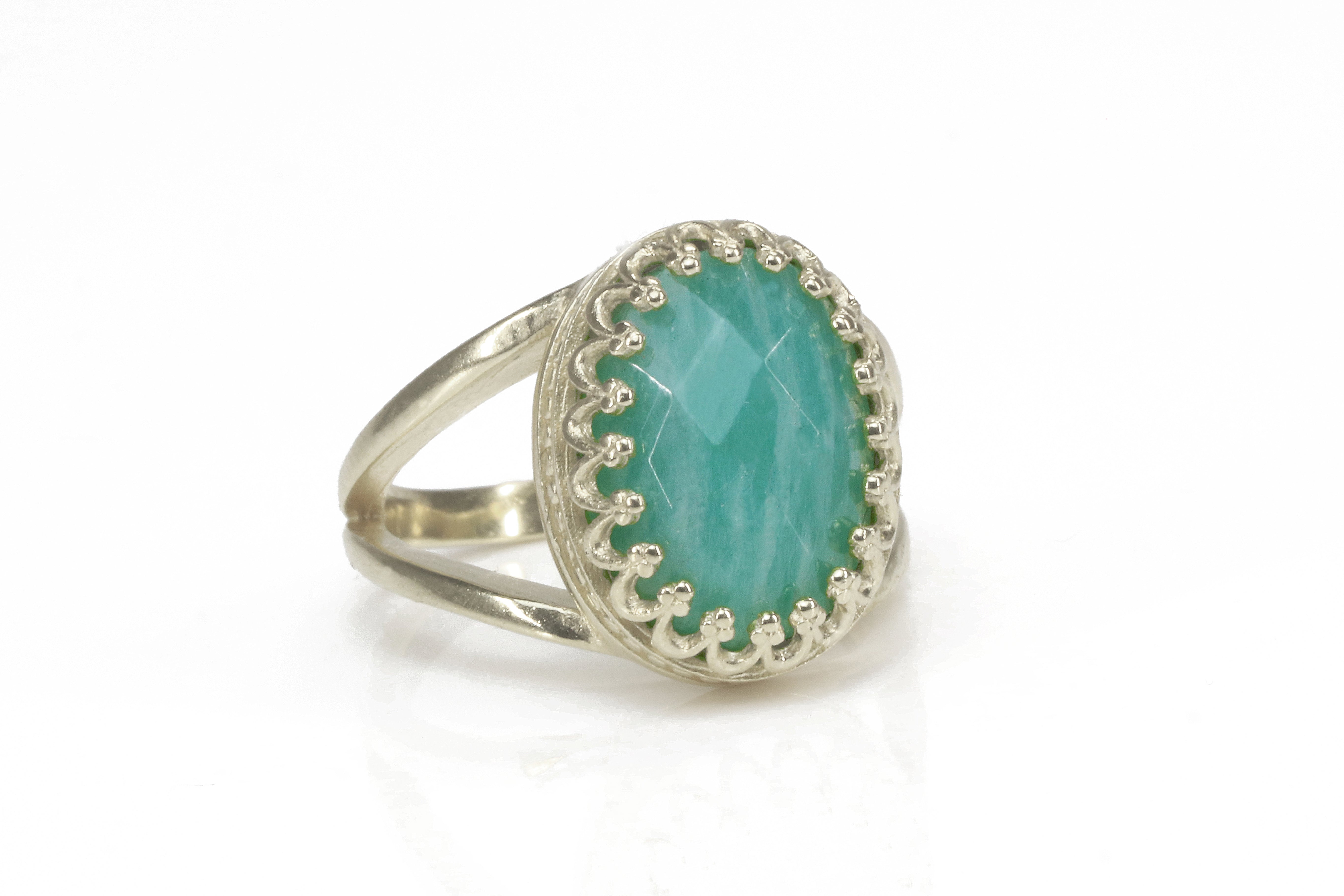 Oval Aqua Blue Amazonite Sterling Silver Ring Rings Anemone Jewelry