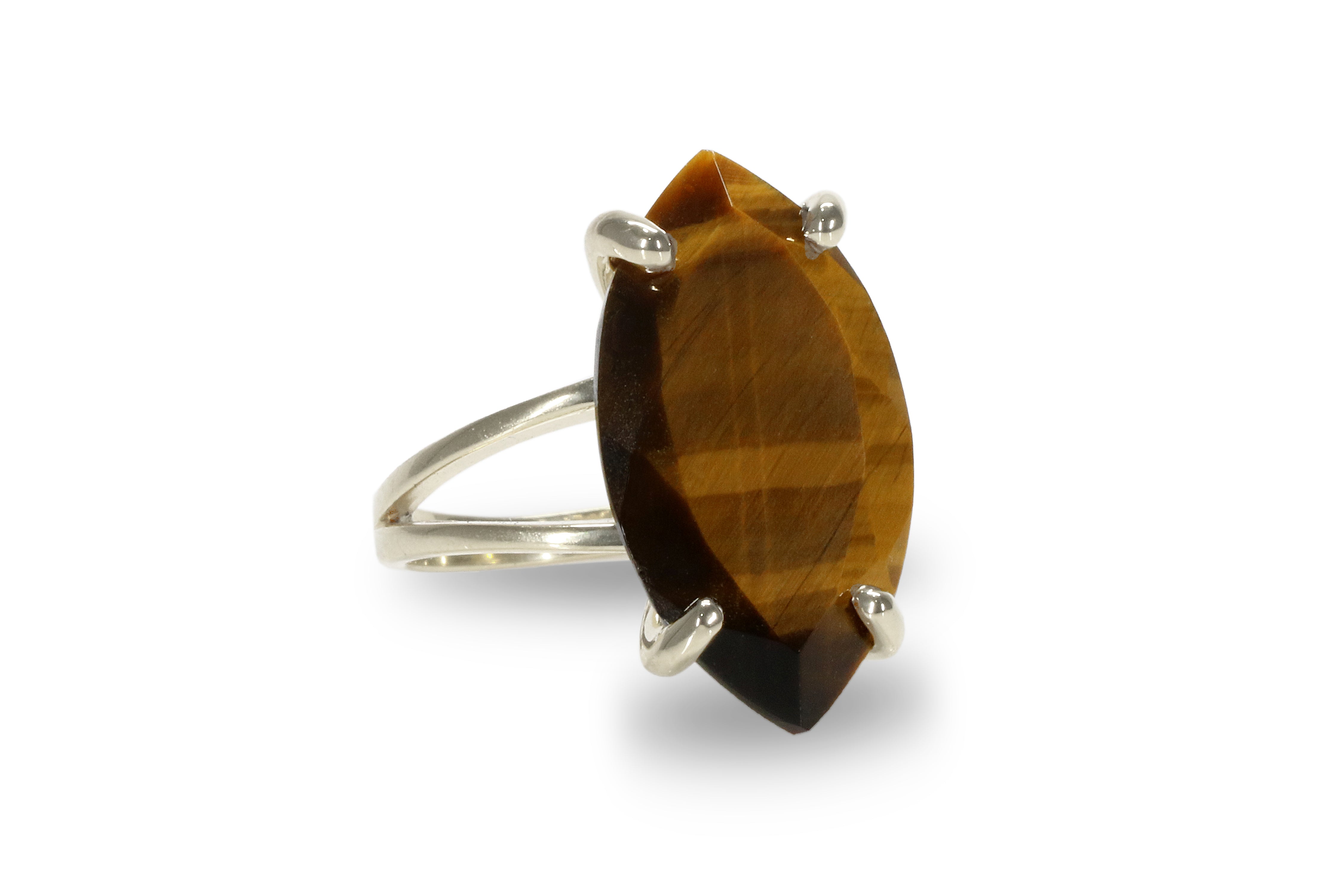 Fabulous Marquise Tiger Eye Ring in 925 Sterling Silver Rings Anemone Jewelry