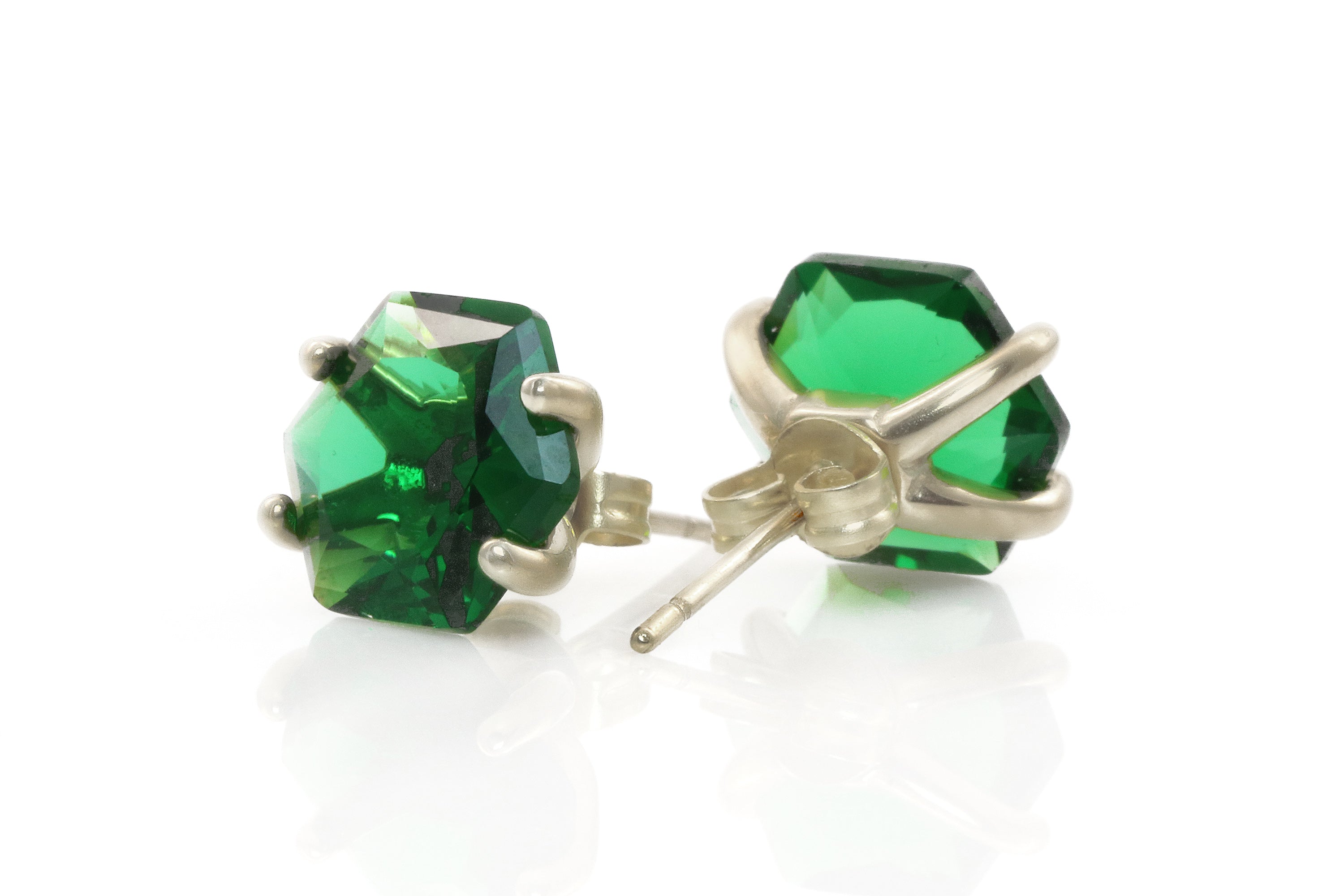 Green Emerald Silver Stud Earrings Earrings Anemone Unique