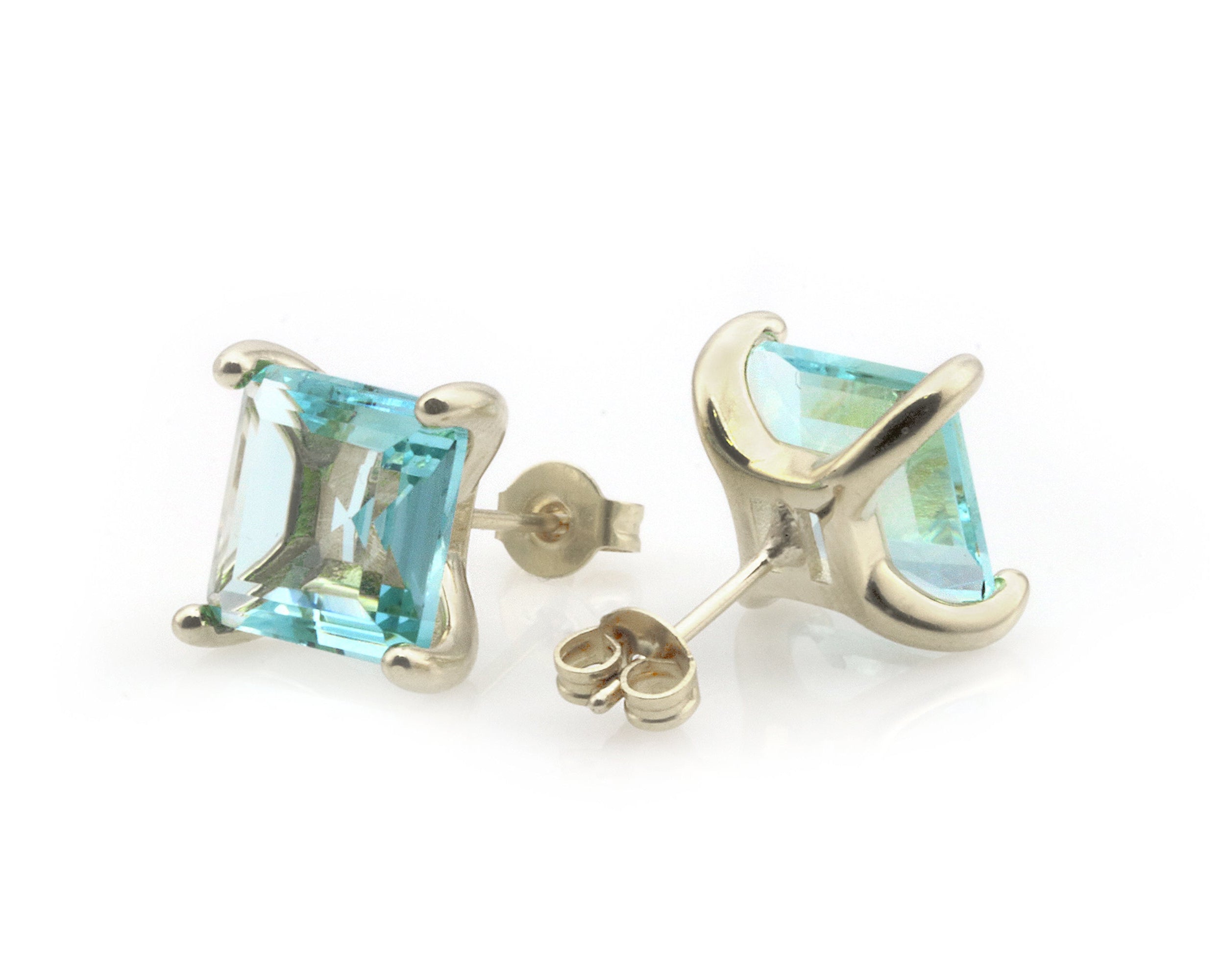 Delicate Blue Topaz Silver Earrings in Studs Earrings Anemone Unique
