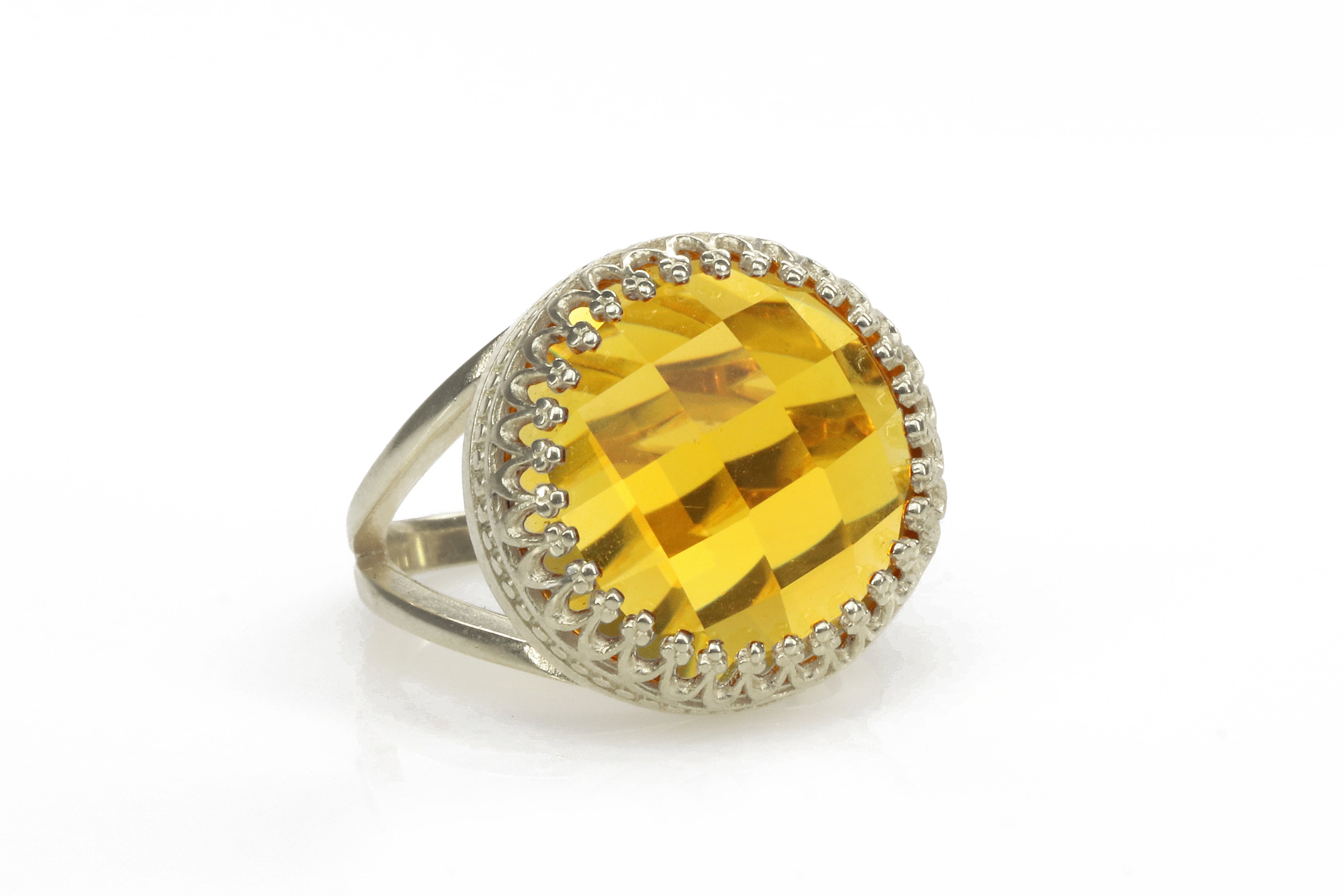 16mm Citrine Gem Ring in 925 Sterling Silver Rings Anemone Jewelry