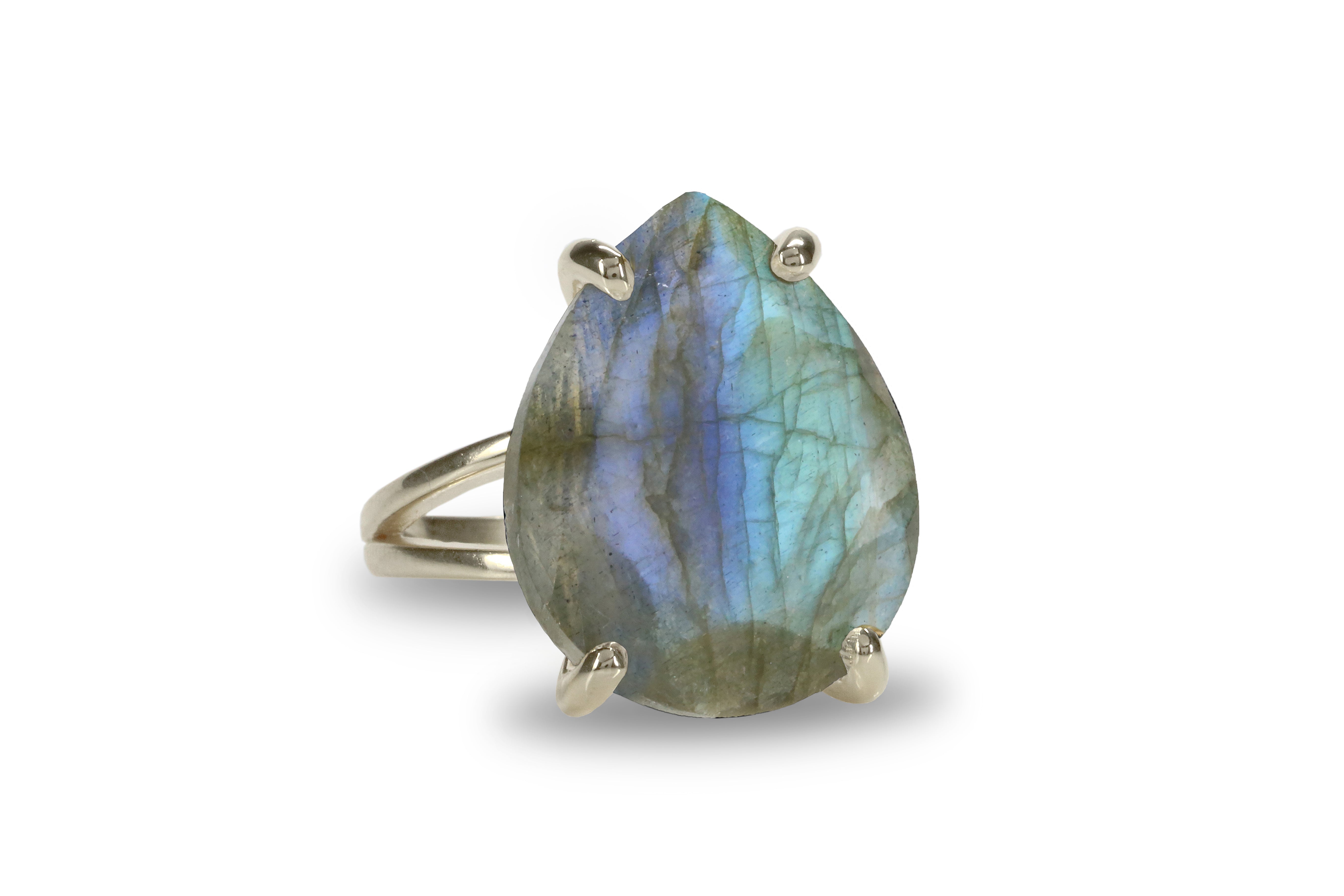 Labradorite Ring with 925 Sterling Silver Double Band Rings Anemone Jewelry