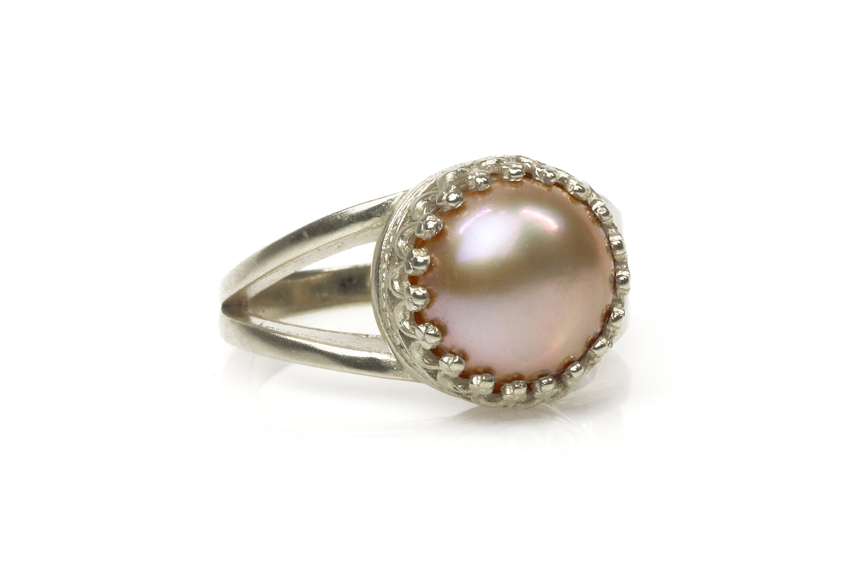 925 Sterling Silver Ring with Pink Freshwater Pearl Rings Anemone Jewelry