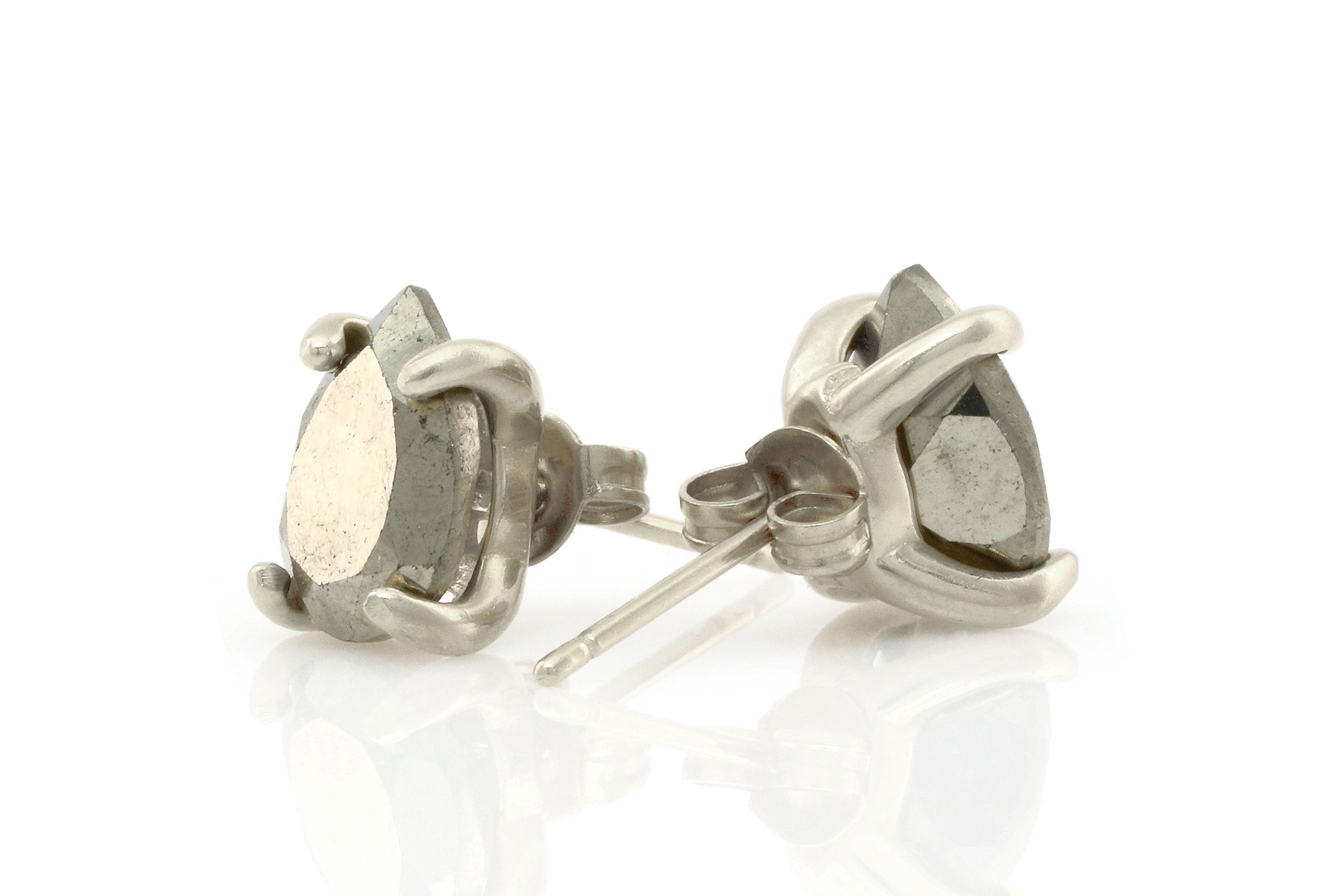 Stud Pyrite Stone Earrings in Sterling Silver Earrings Anemone Unique