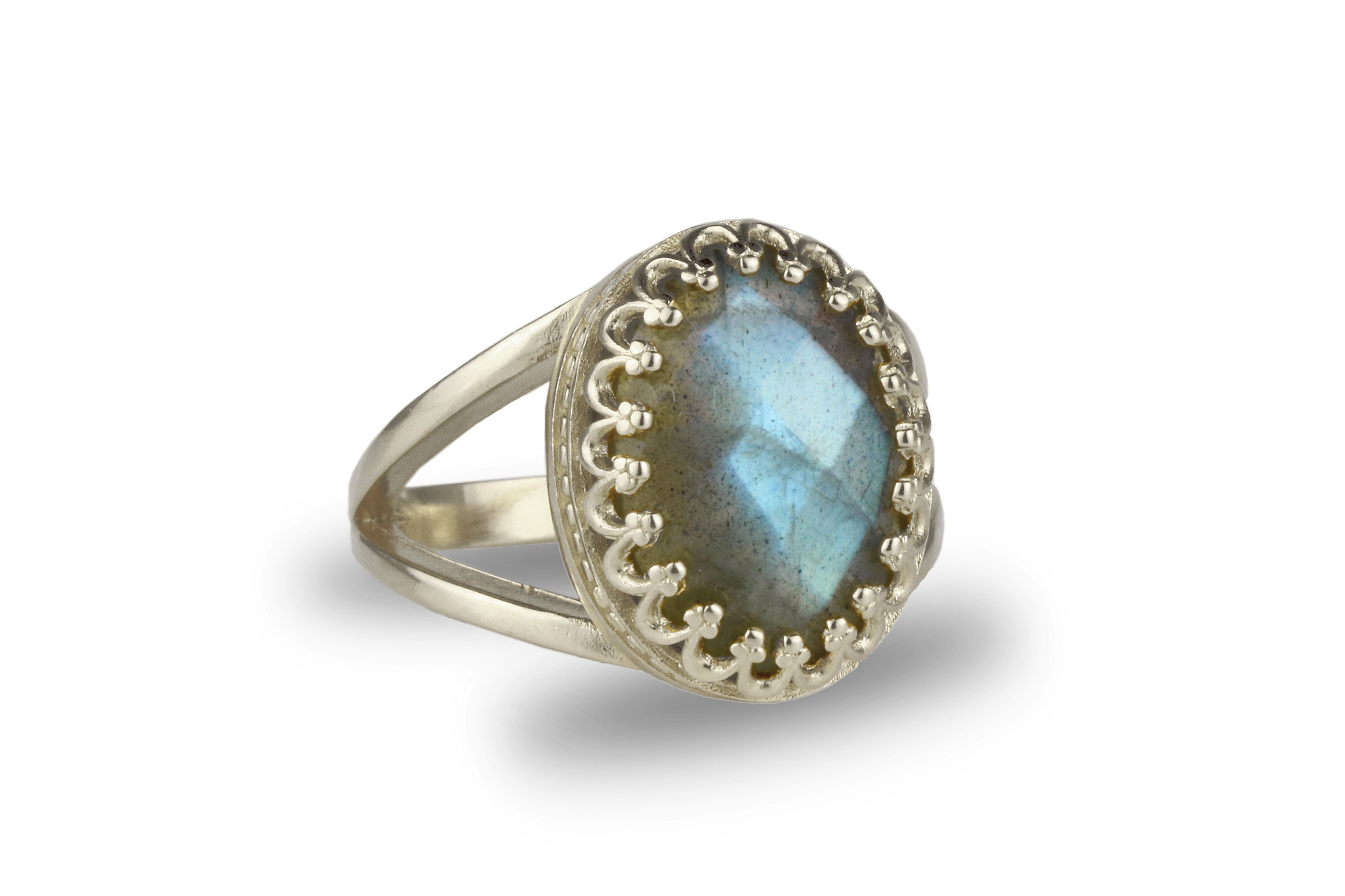 Oval Labradorite Gemstone in 14K Gold Rings Anemone Jewelry