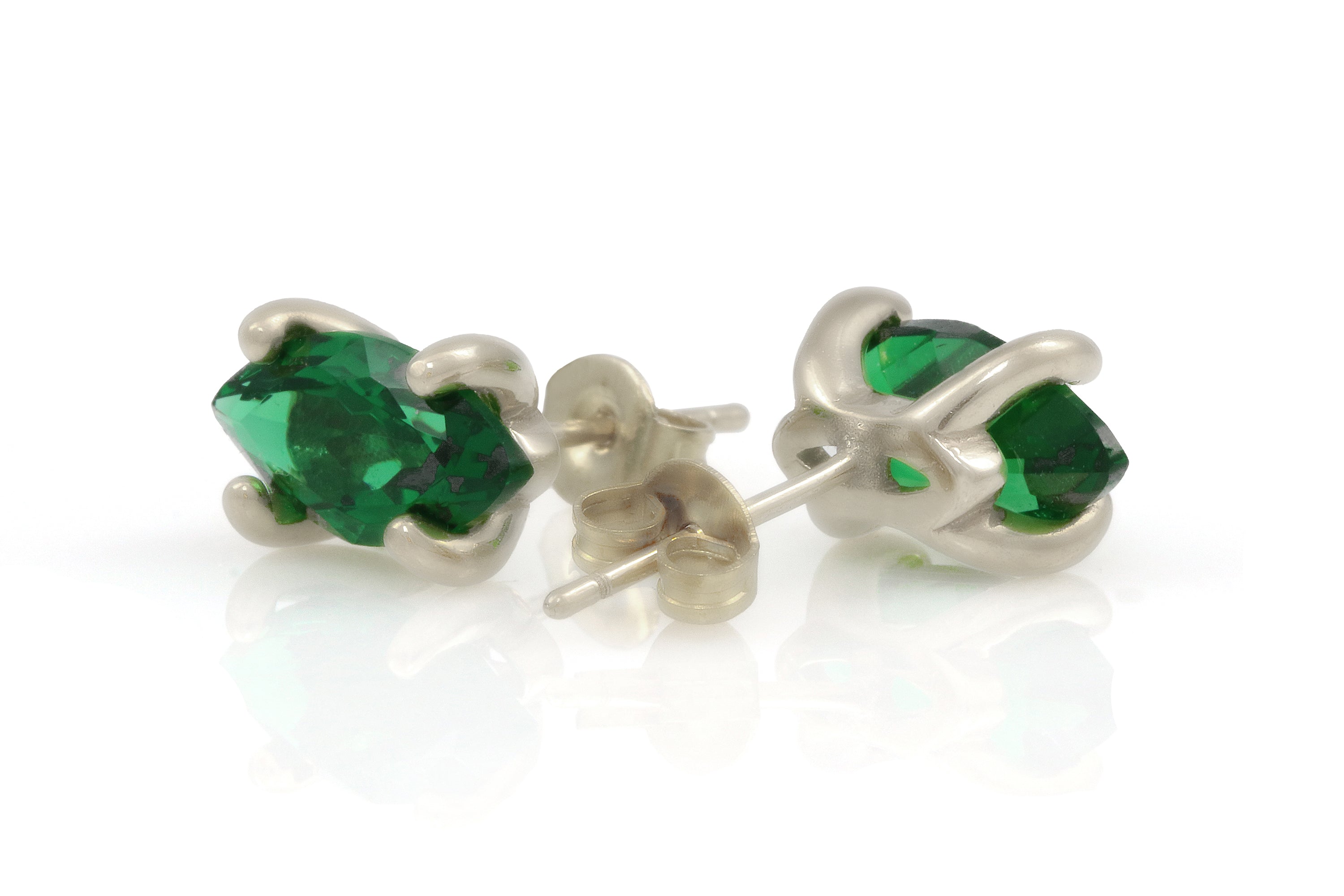 Vibrant Emerald Stud Earrings in Sterling Silver Earrings Anemone Unique