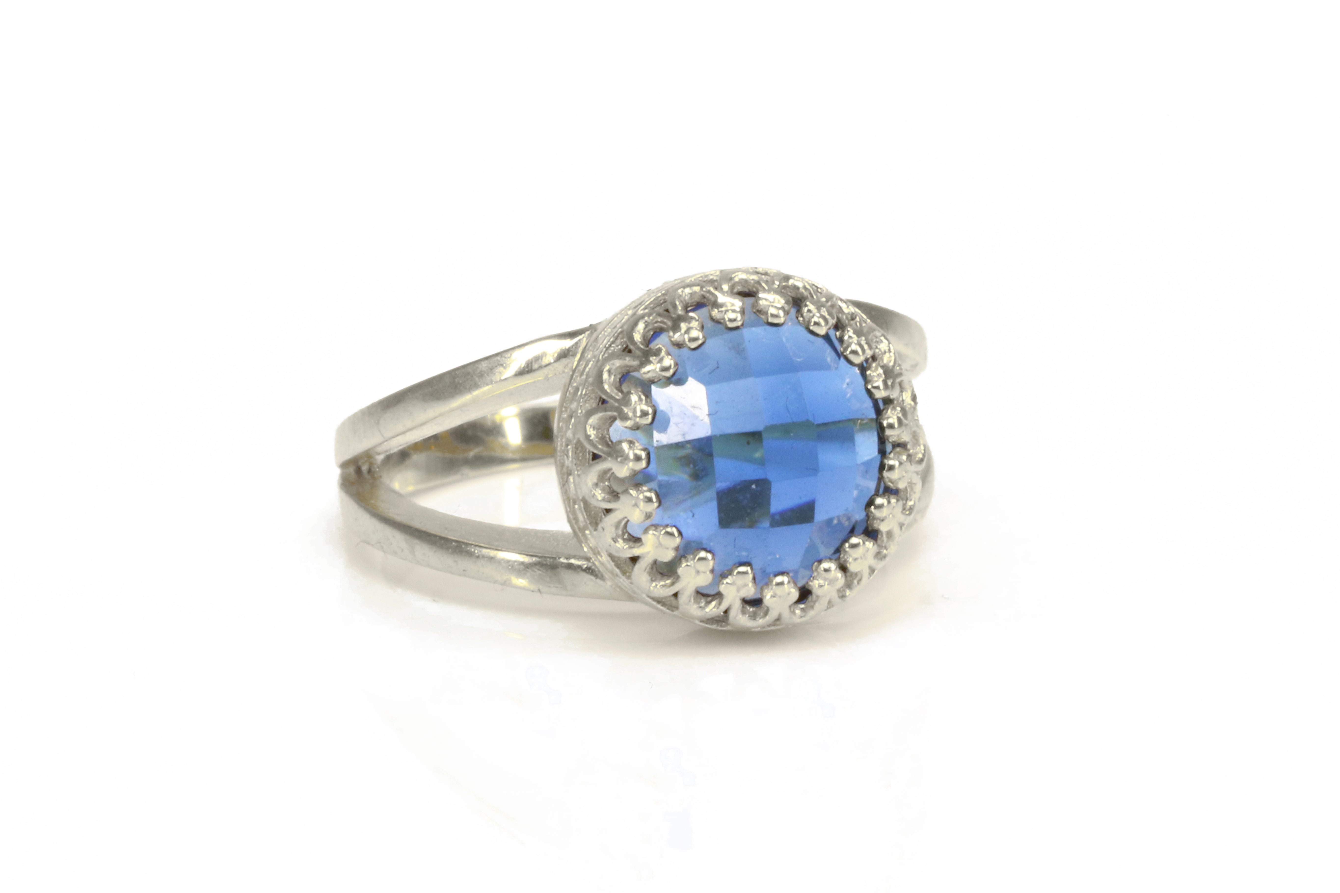 Round Blue Sapphire Ring in Sterling Silver Rings Anemone Jewelry