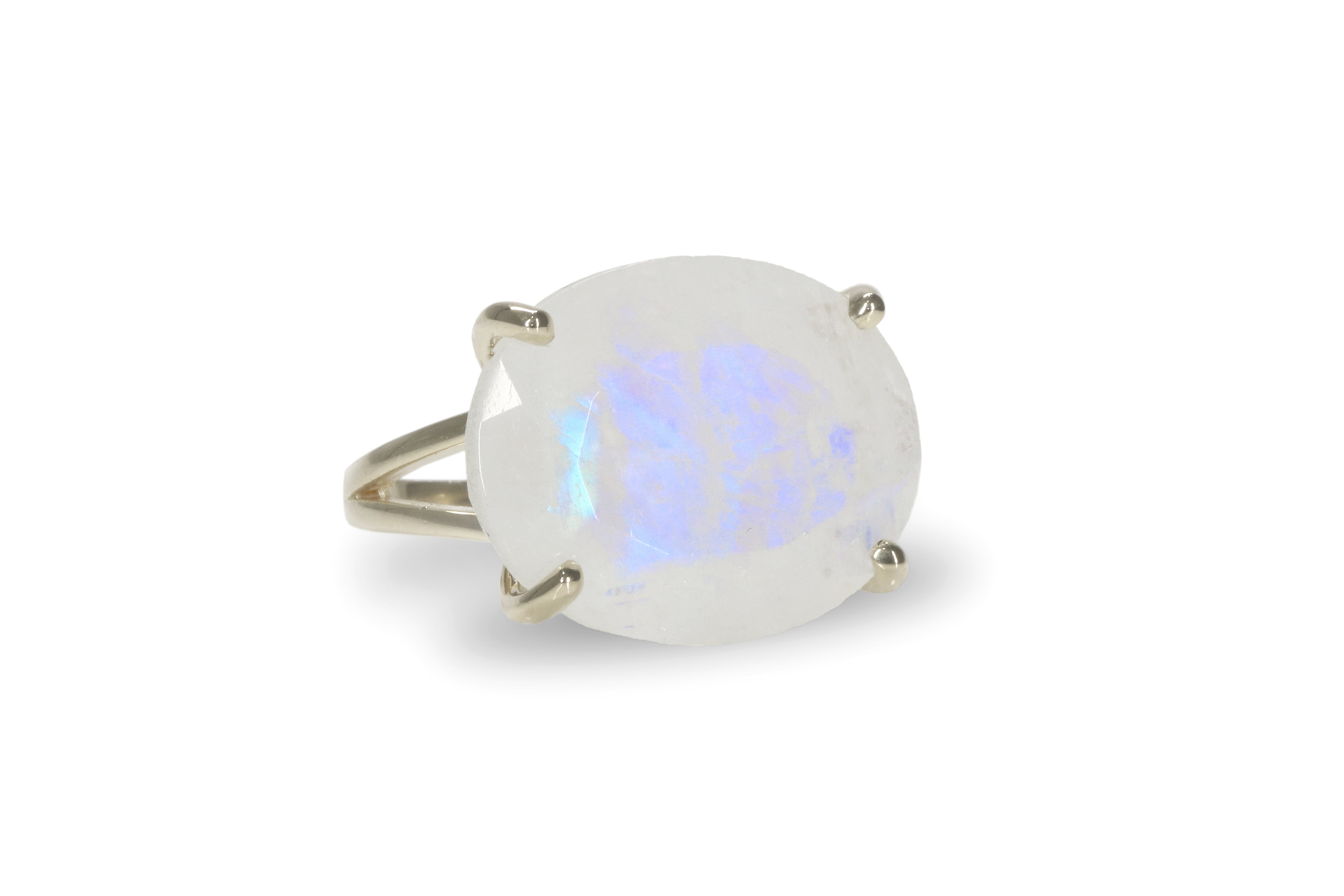 Iridescent Rainbow Moonstone Gold Ring Rings Anemone Jewelry