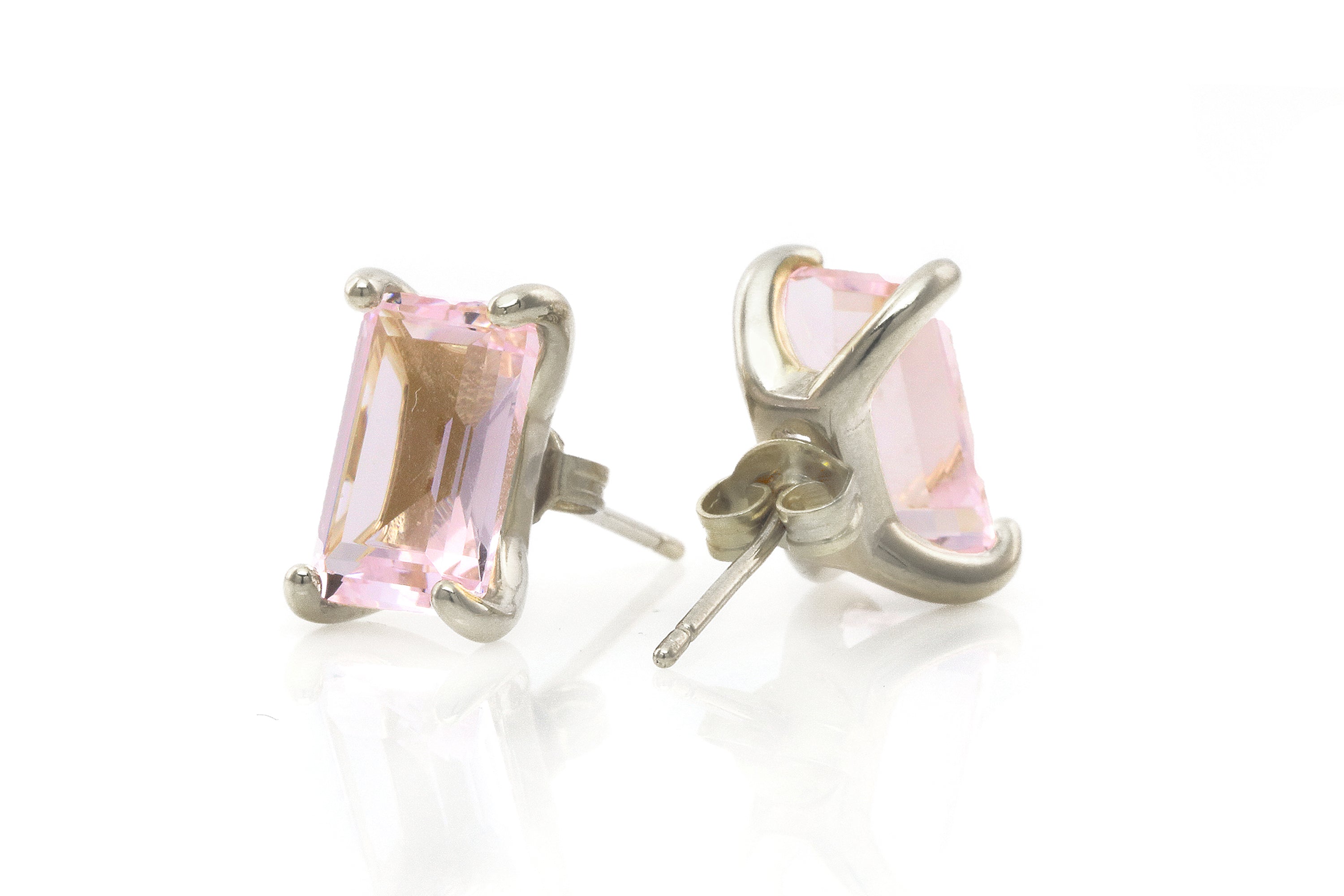 Rectangle Rose Quartz Stud Earrings in Sterling Silver Earrings Anemone Unique