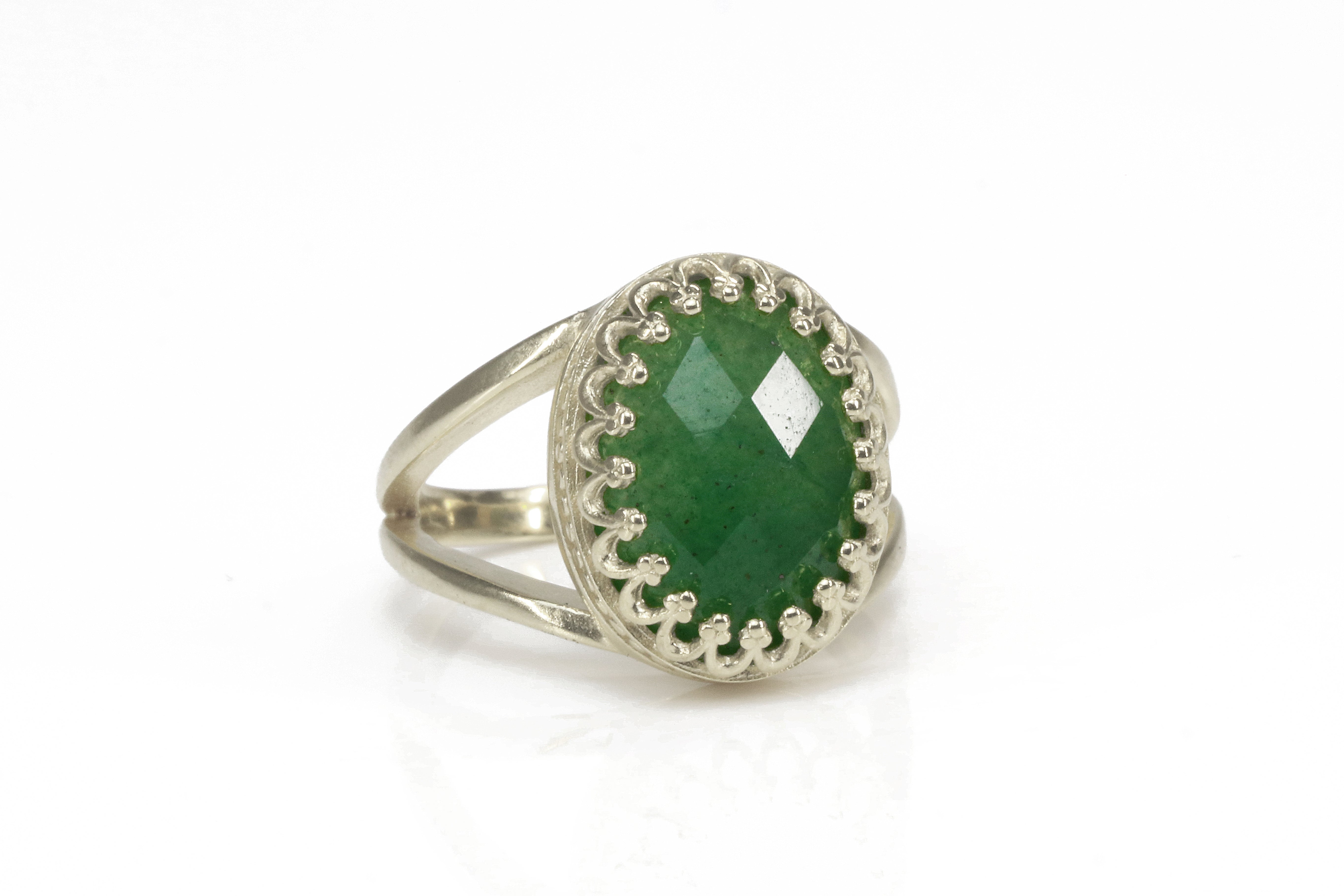 Sterling Silver Ring with Gorgeous Oval Aventurine Rings Anemone Jewelry