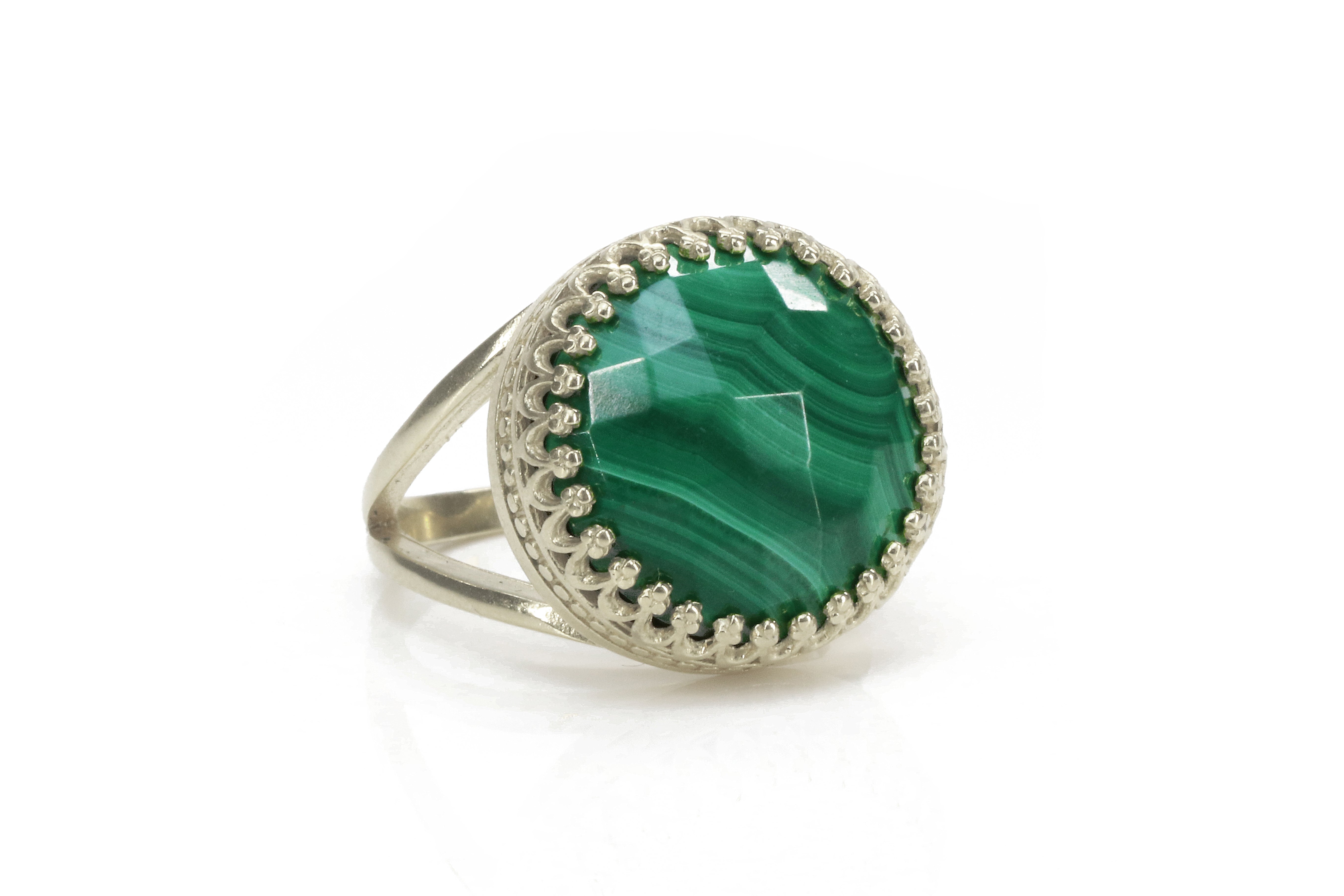Adorable Green Malachite Ring in 925 Sterling Silver Rings Anemone Jewelry