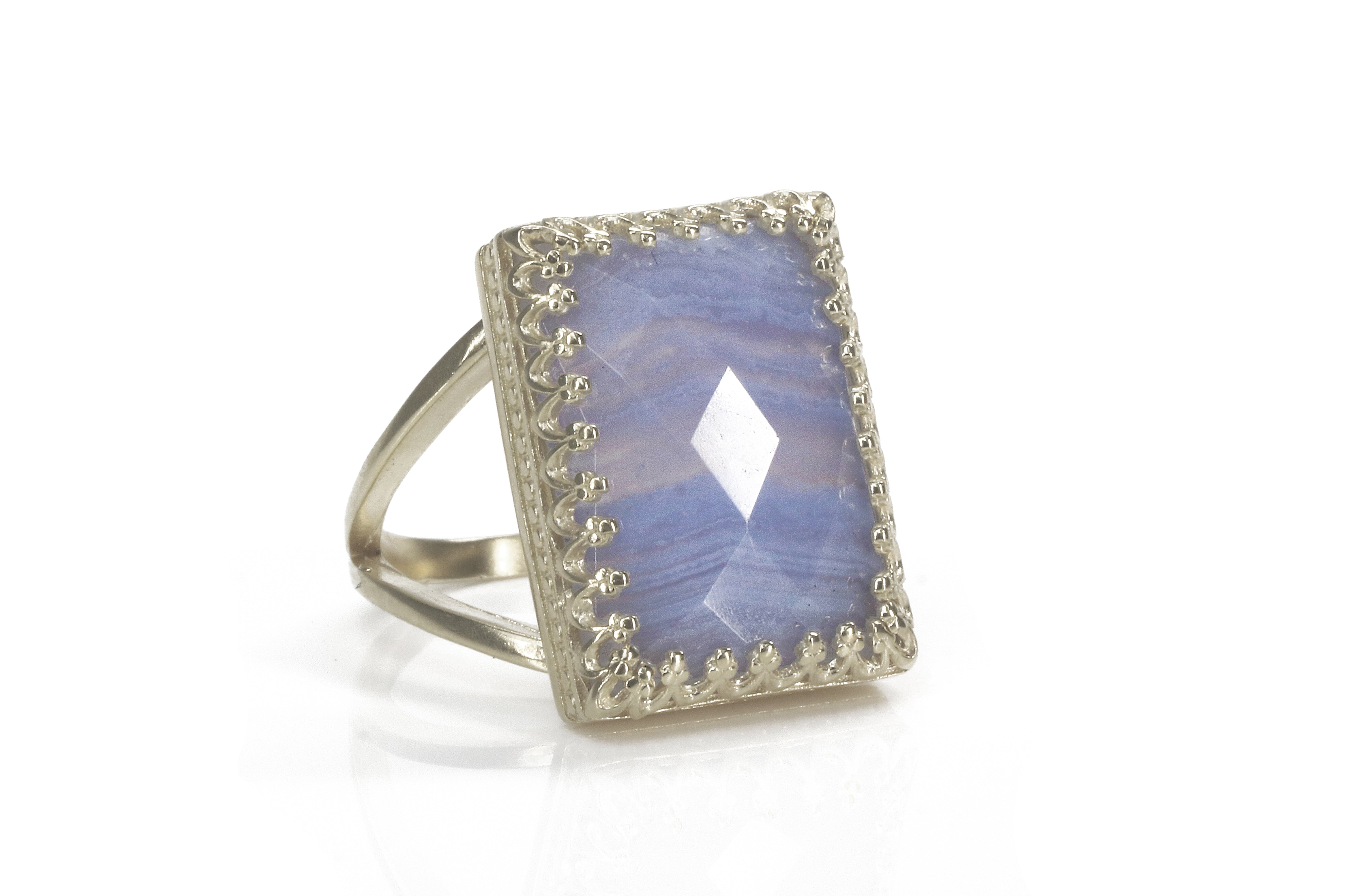 Rectangle Lace Agate Ring in 925 Silver Rings Anemone Jewelry