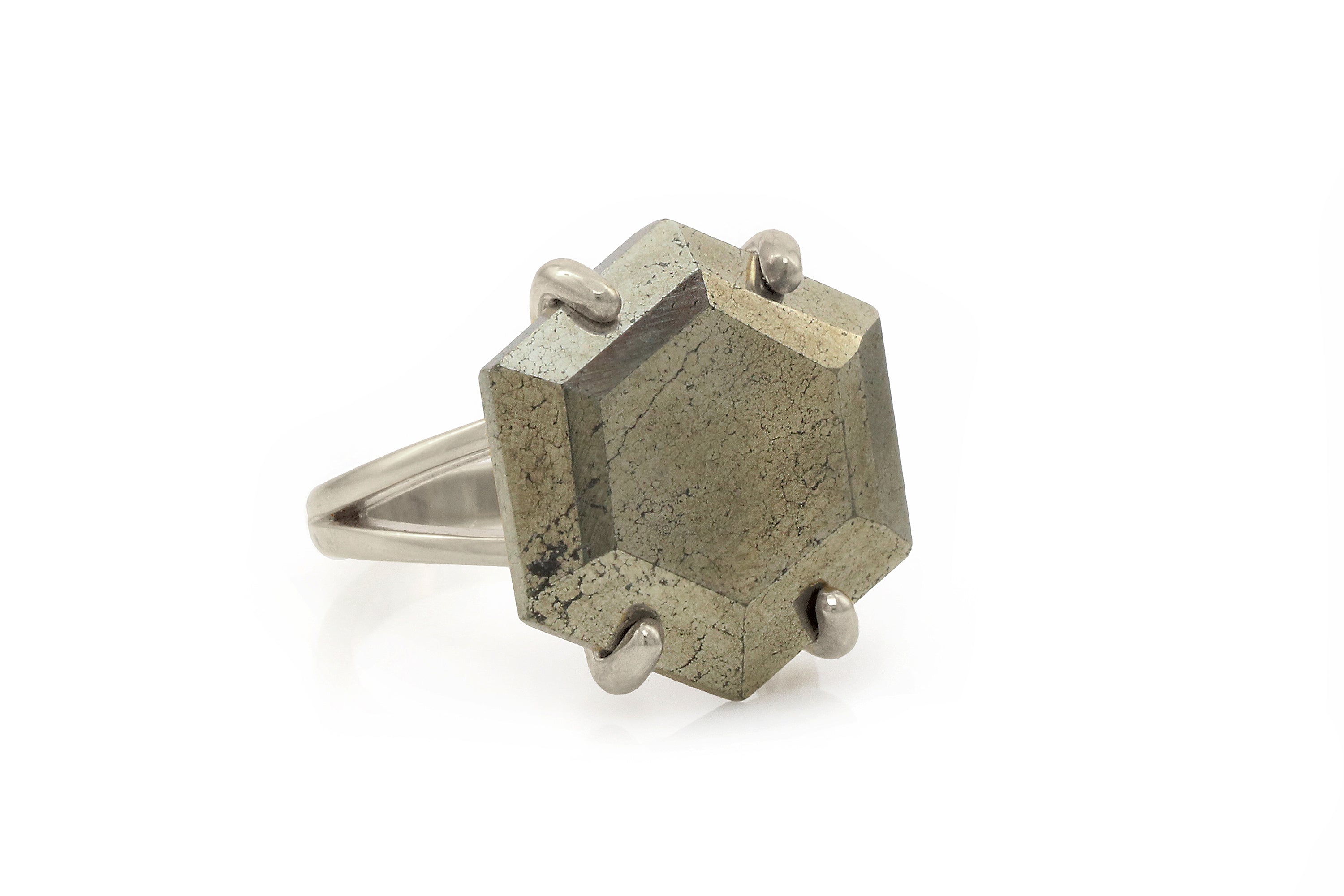 Hexagon 925 Silver Pyrite Ring Rings Anemone Jewelry