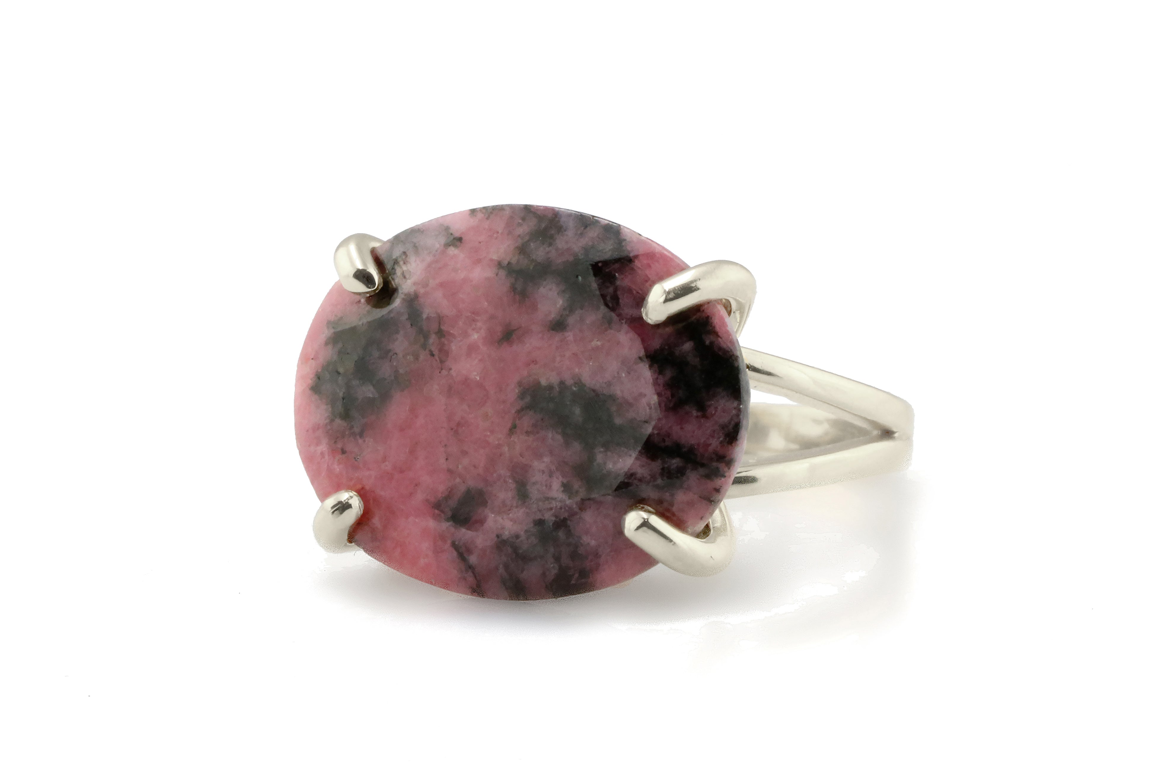 Oval Rhodonite Gemstone Prong Set Gold Filled Ring Rings Anemone Jewelry