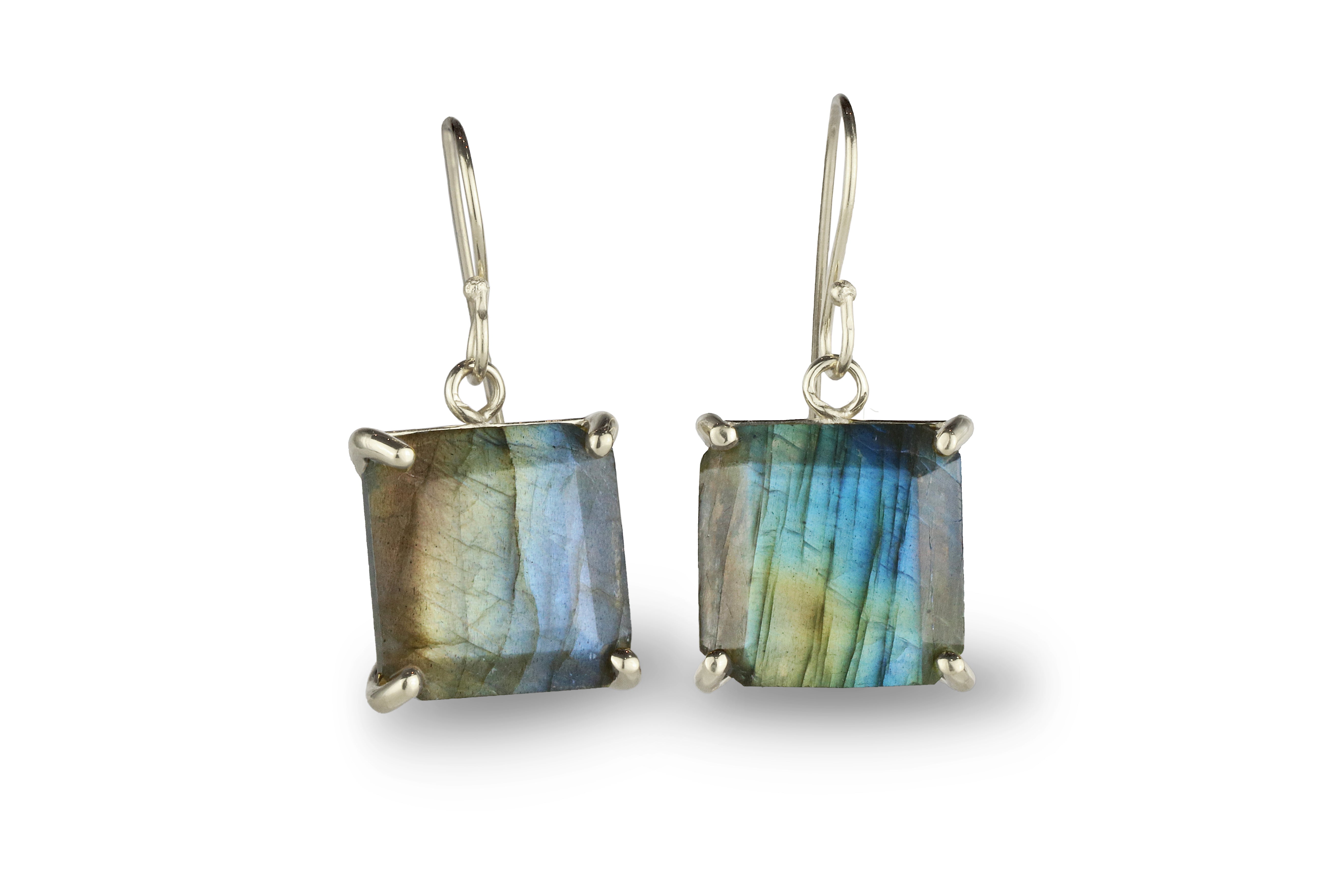 Square Stone Labradorite Gold Earrings Earrings Anemone Jewelry