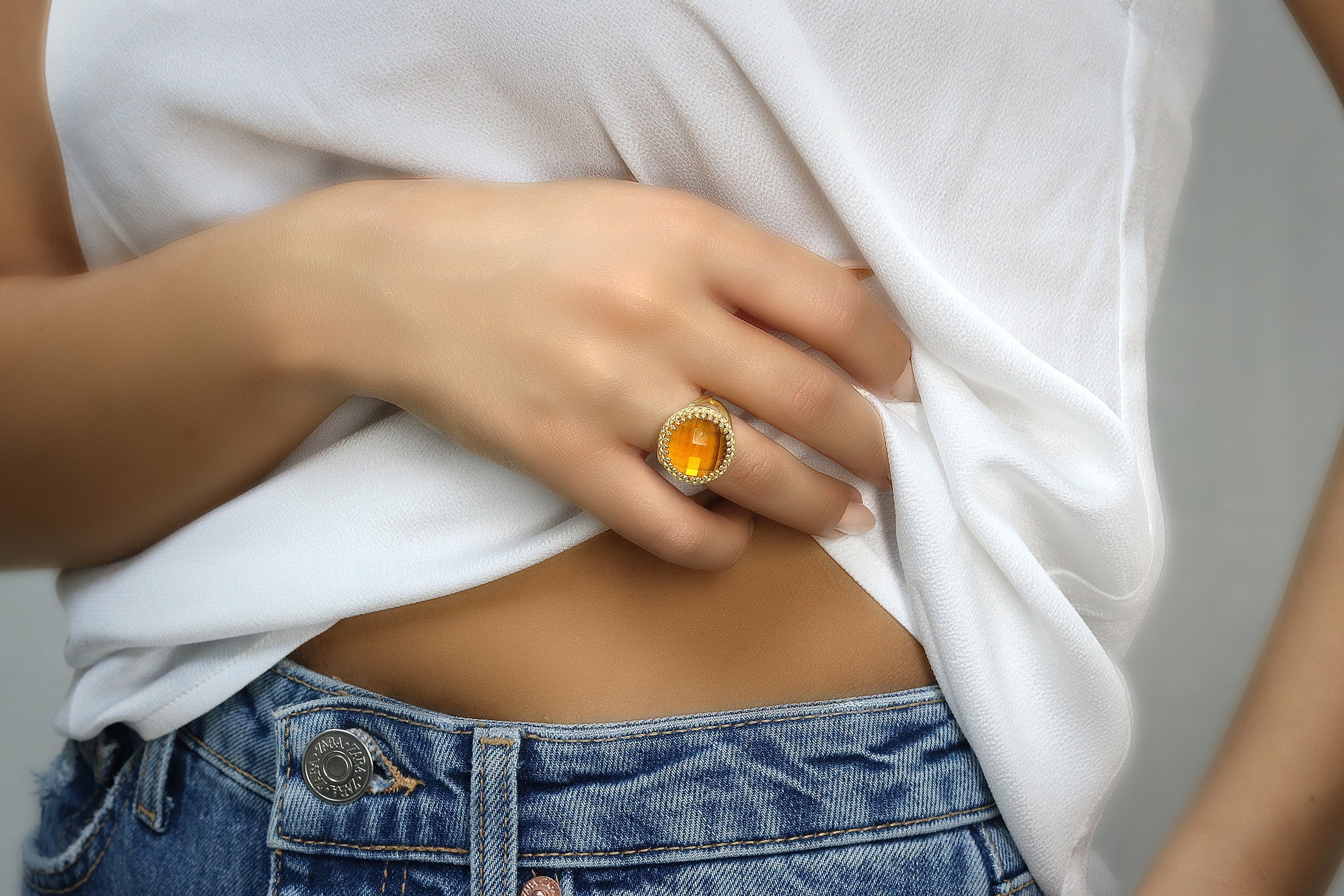 14k Rose Gold Citrine Stone Ring Rings Anemone Jewelry