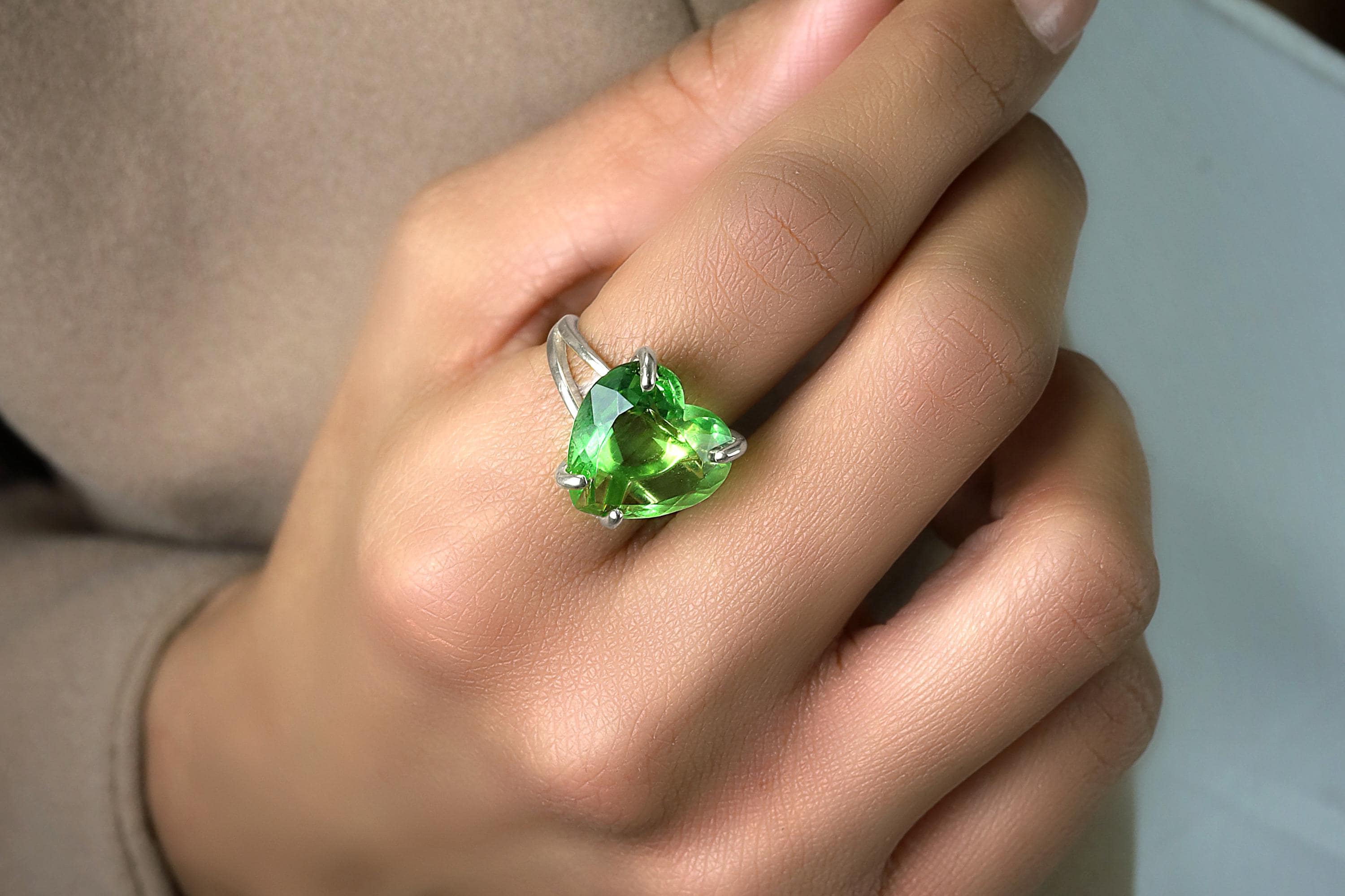 Heart Shape Green Tourmaline Ring Anemone Jewelry