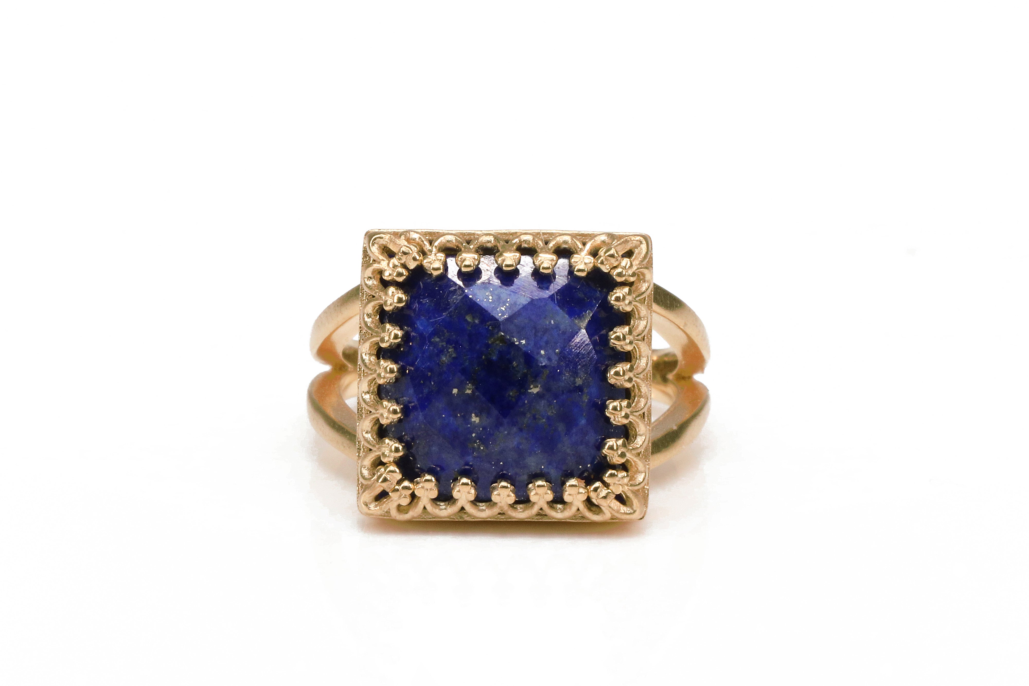 14K Rose Gold-filled Band with Lapis Lazuli Gemstone Rings Anemone Jewelry