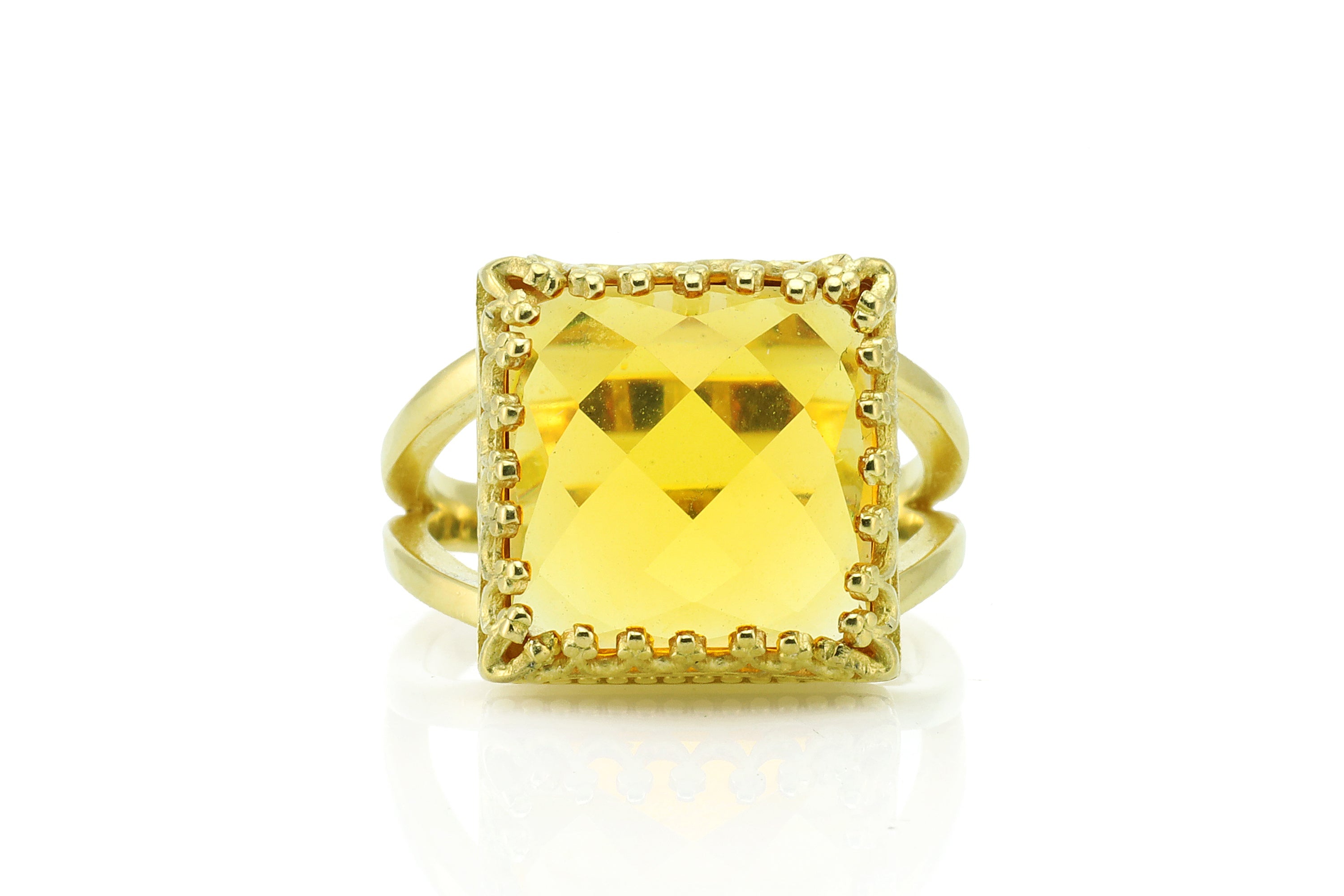 10CT Citrine Ring in 14K Gold-filled Double Band Rings Anemone Jewelry